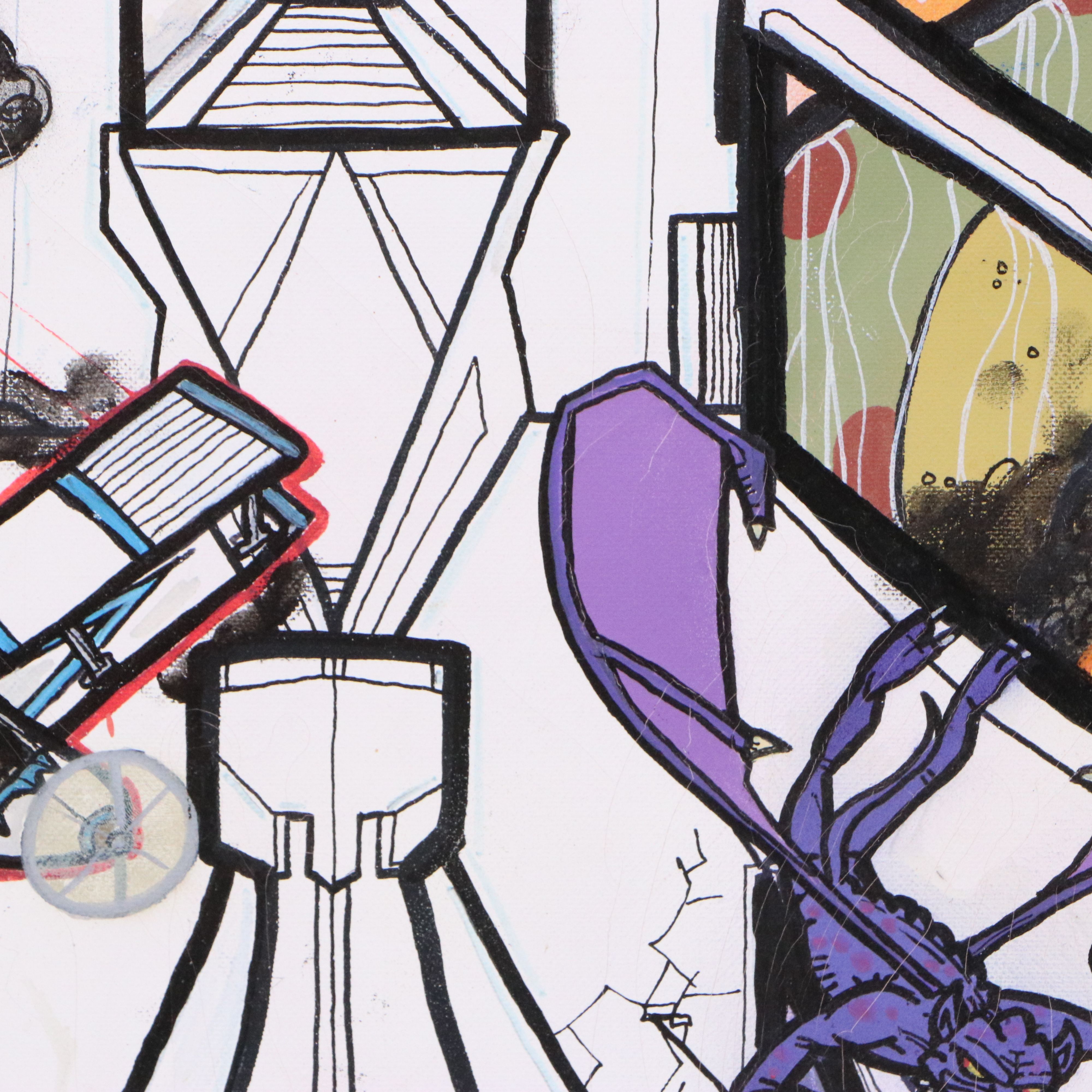 Landscape Acrylic Painting of Fantasy Scene with Dragons, 21st Century