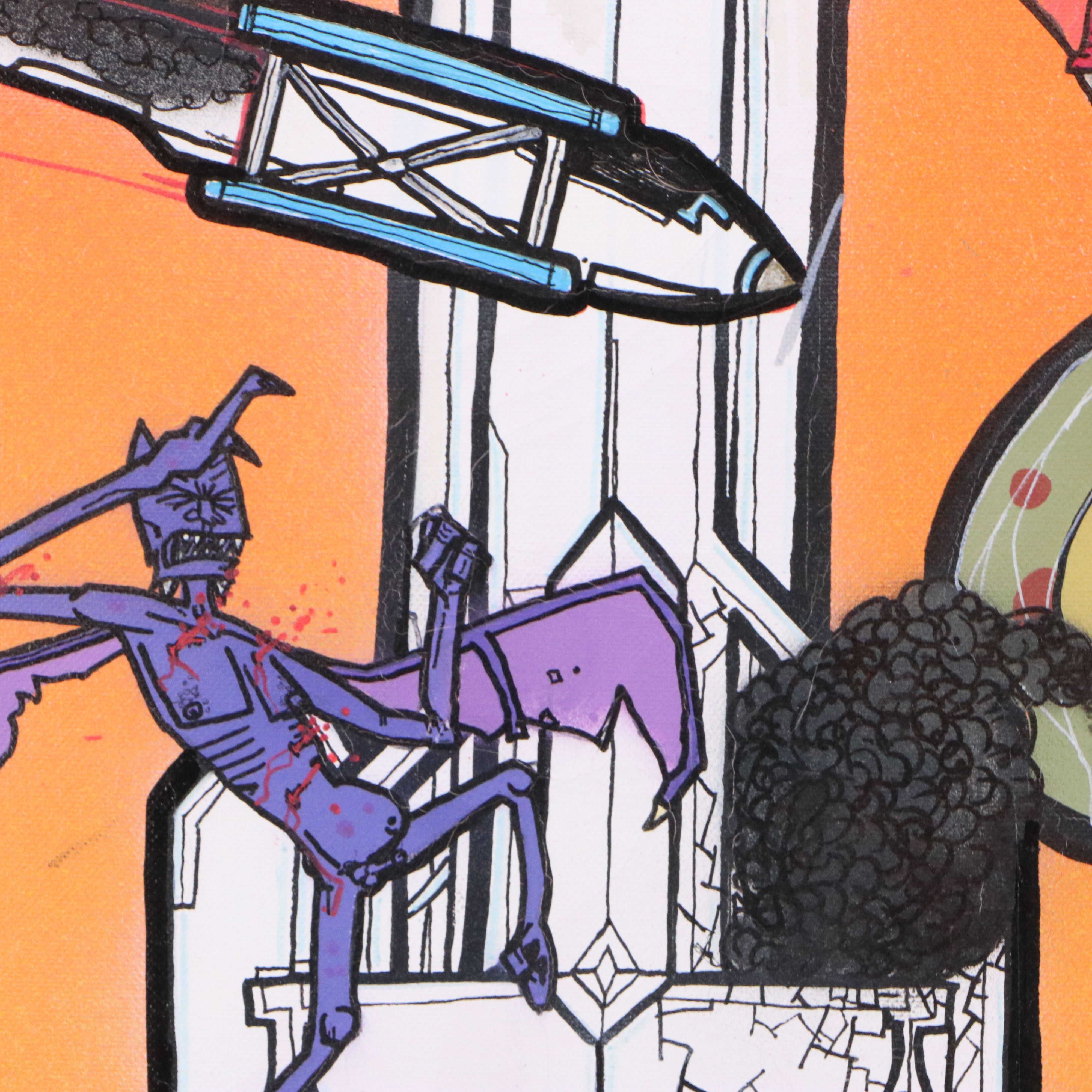 Landscape Acrylic Painting of Fantasy Scene with Dragons, 21st Century