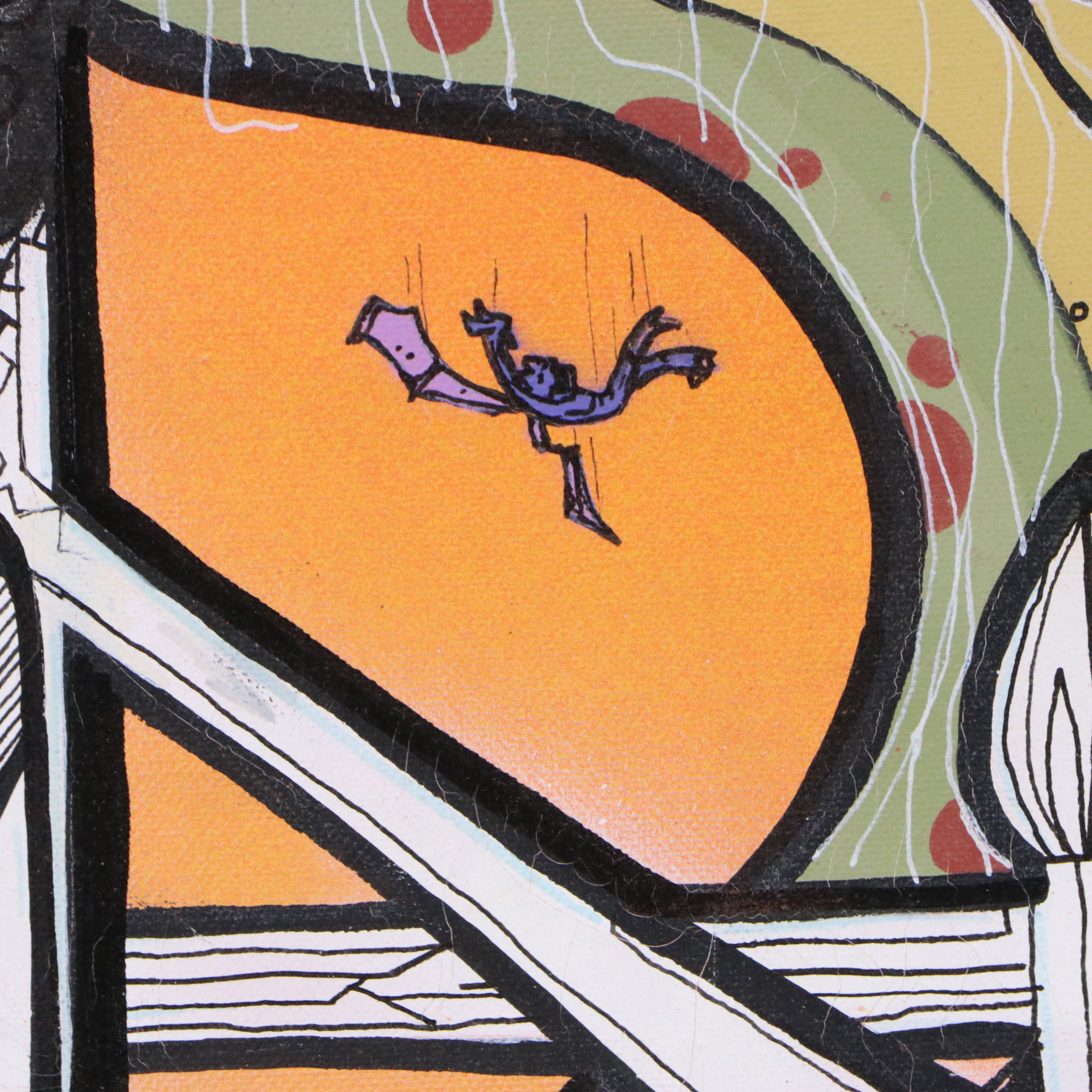 Landscape Acrylic Painting of Fantasy Scene with Dragons, 21st Century