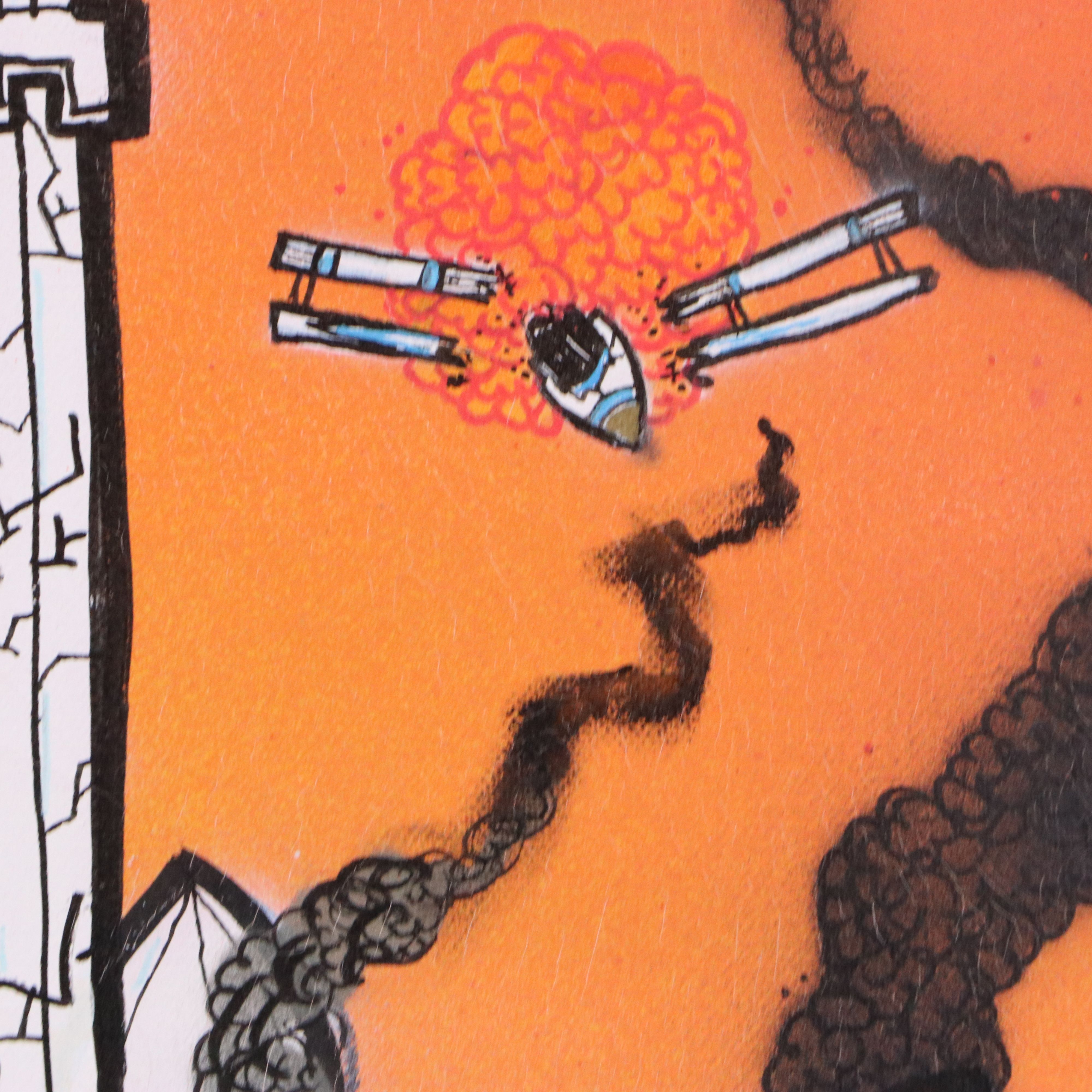 Landscape Acrylic Painting of Fantasy Scene with Dragons, 21st Century