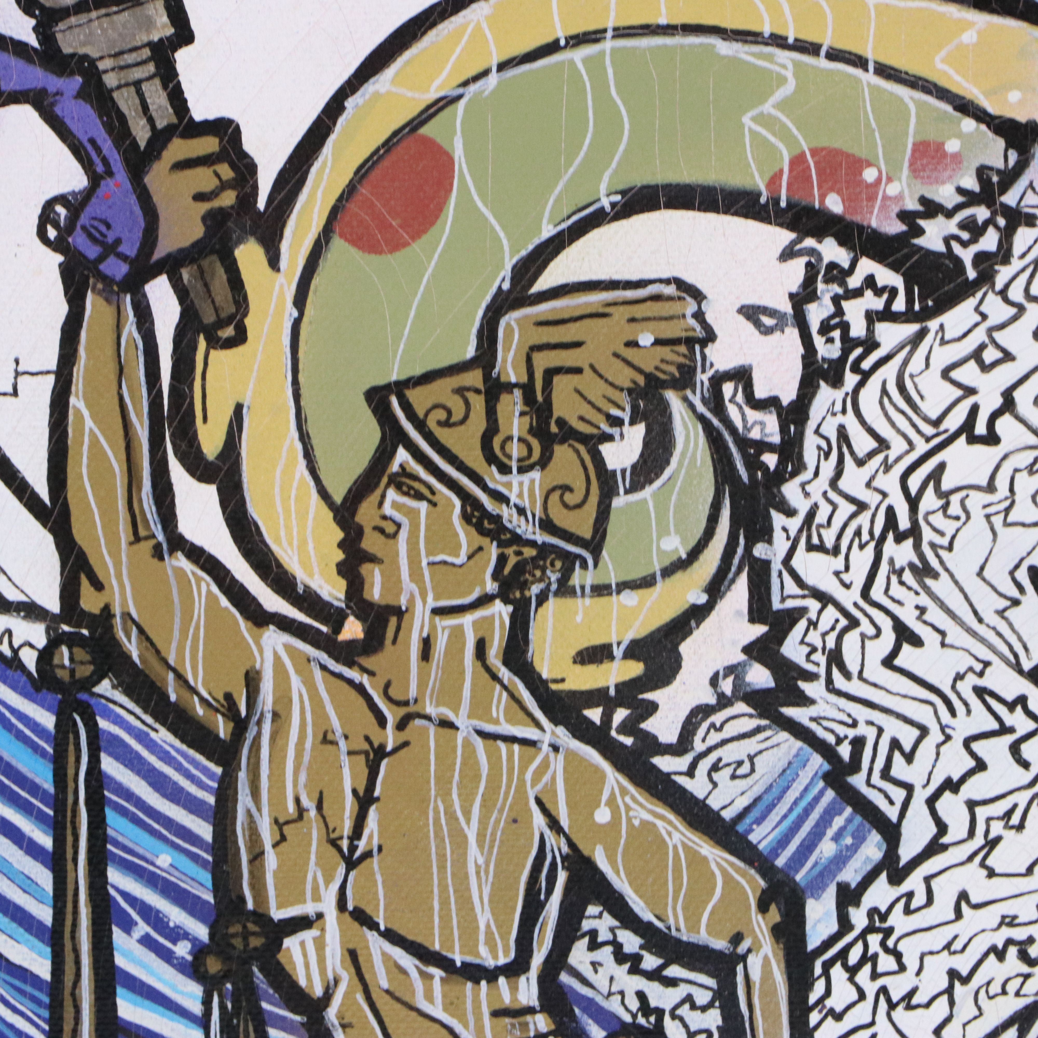 Landscape Acrylic Painting of Fantasy Scene with Dragons, 21st Century