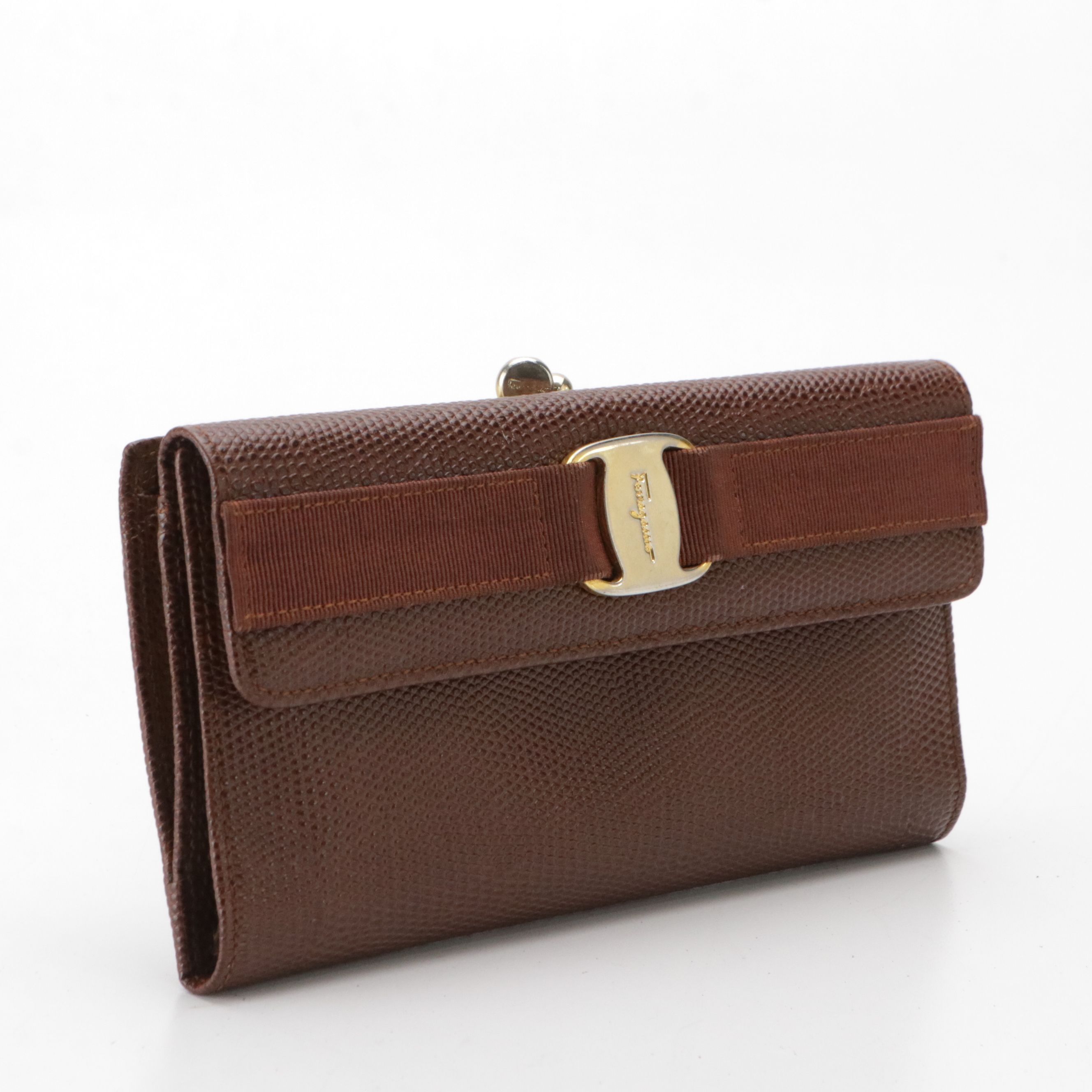 Salvatore Ferragamo Vara Ribbon Long Trifold Wallet in Lizard Embossed Leather