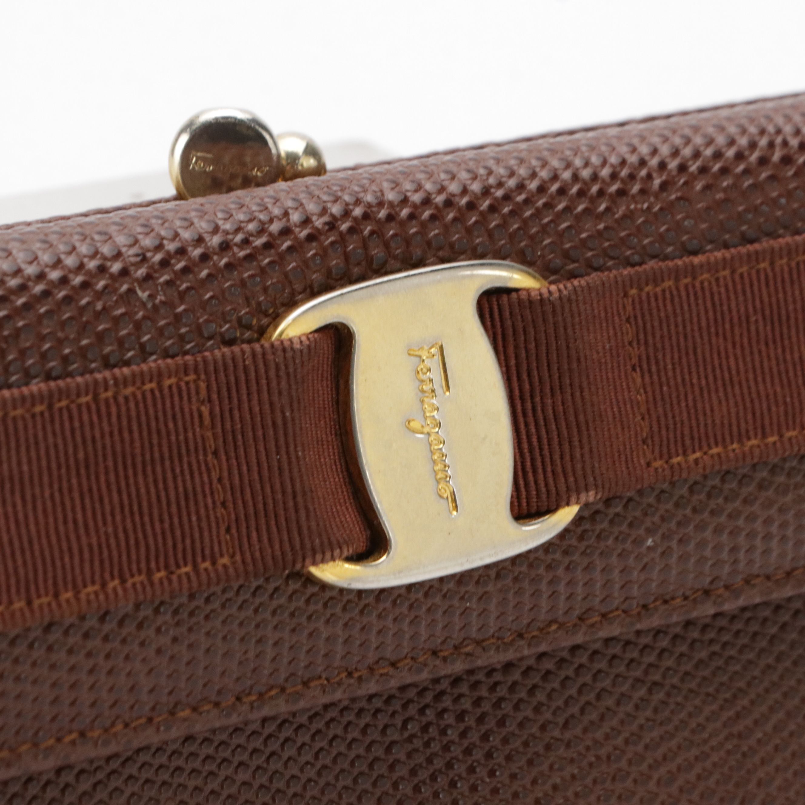 Salvatore Ferragamo Vara Ribbon Long Trifold Wallet in Lizard Embossed Leather