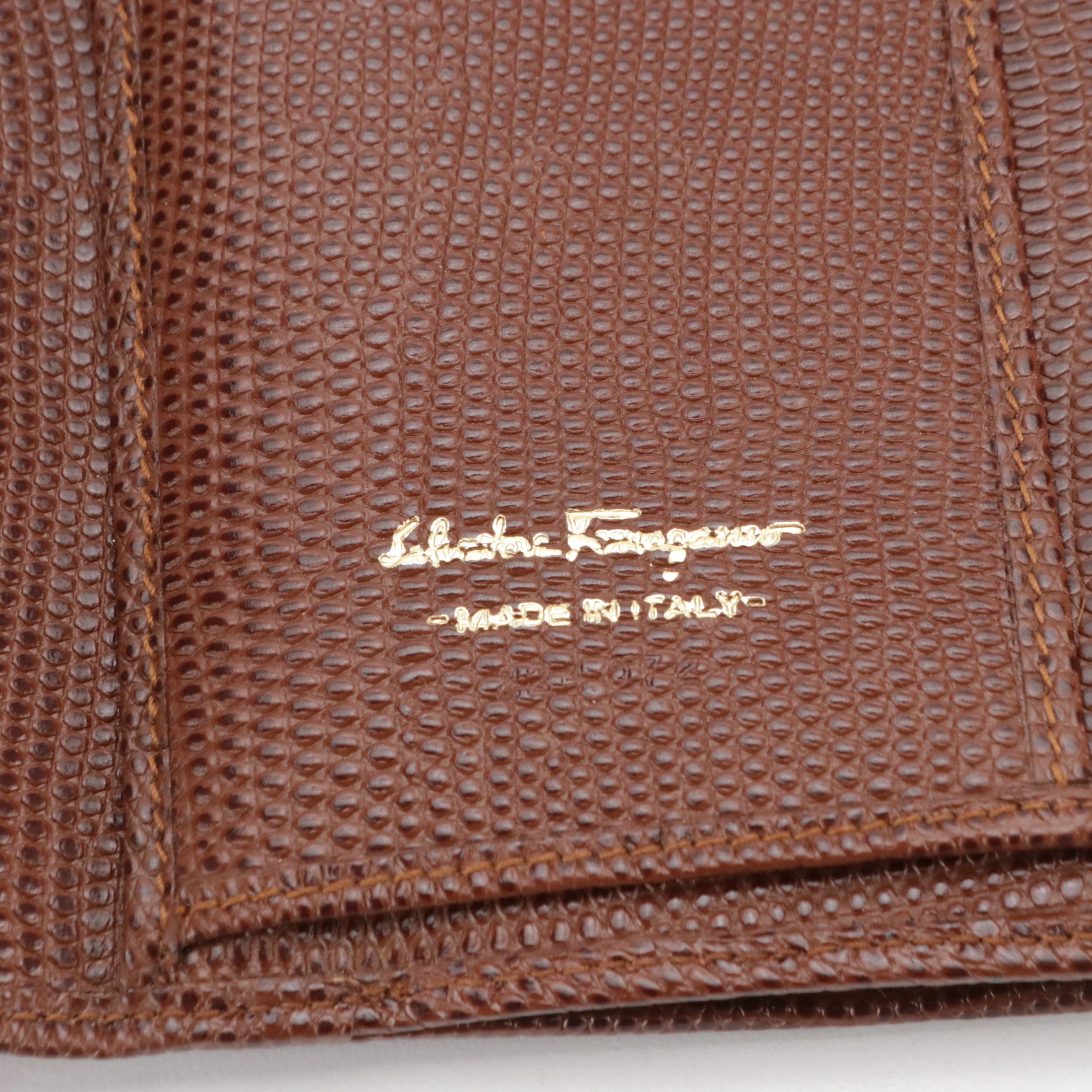 Salvatore Ferragamo Vara Ribbon Long Trifold Wallet in Lizard Embossed Leather