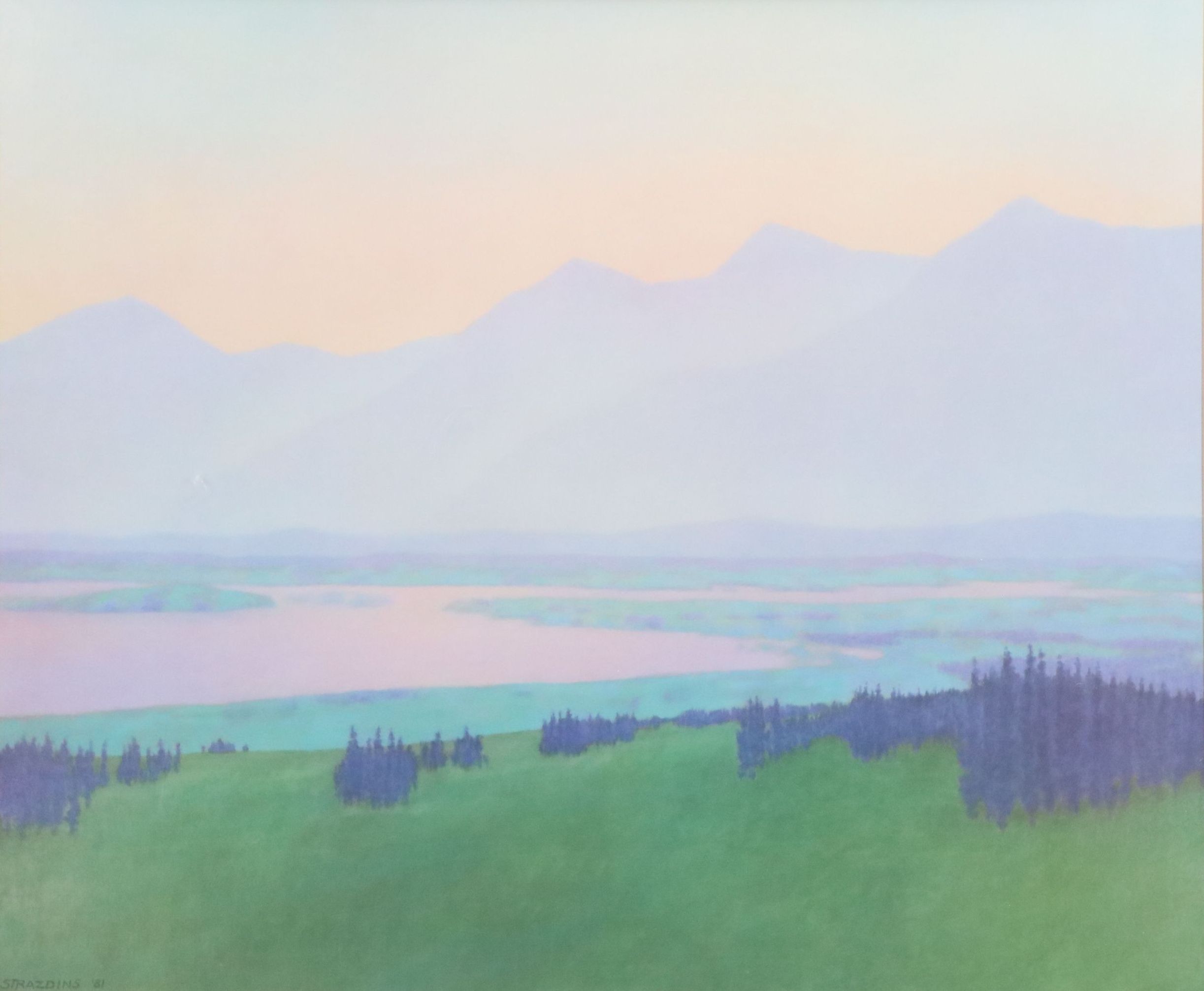 After Vilnis Strazdins Offset Litho of Mountain Landscape with Lupines, 1981