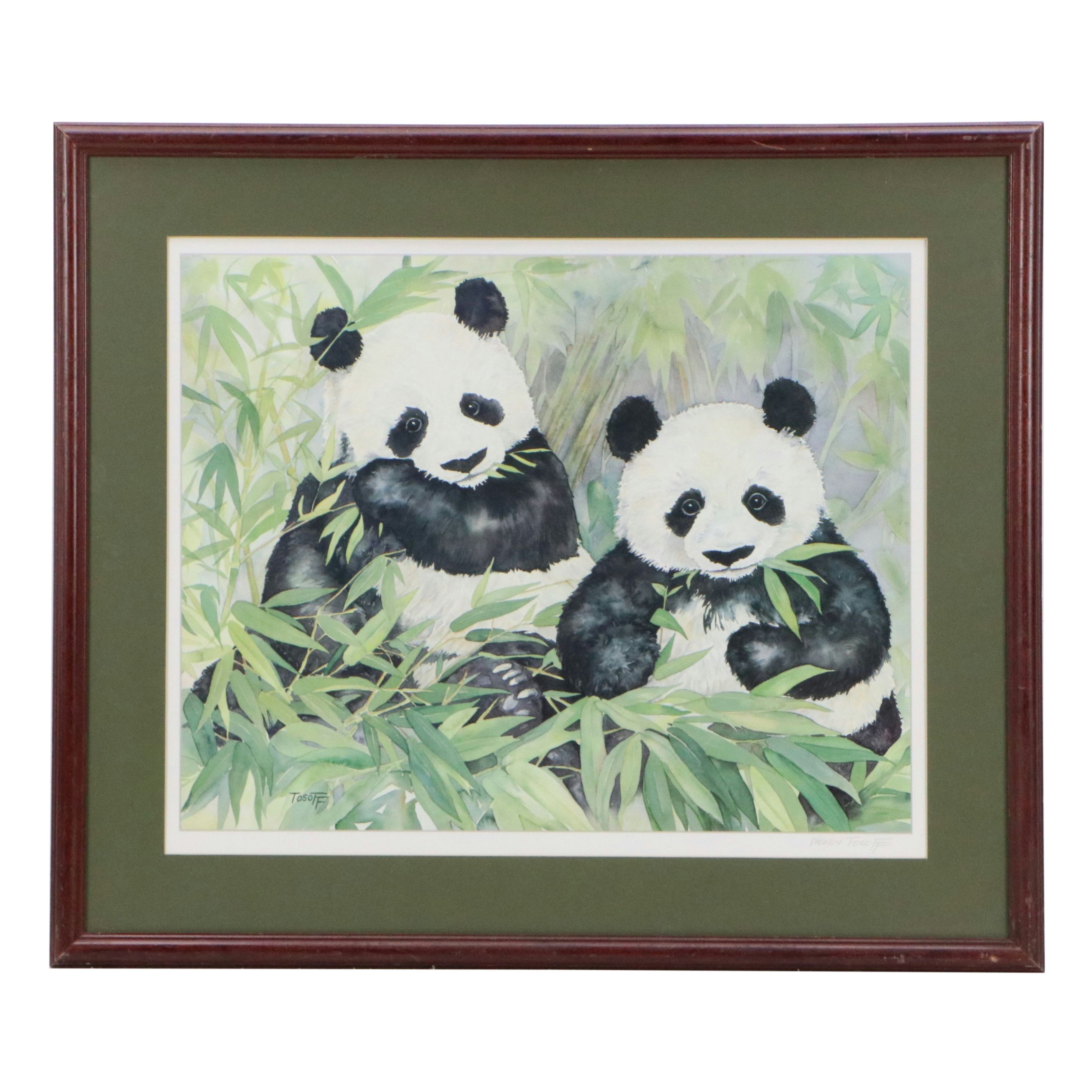 Wendy Tosoff Offset Lithograph "Panda Bear Friendship," 21st Century