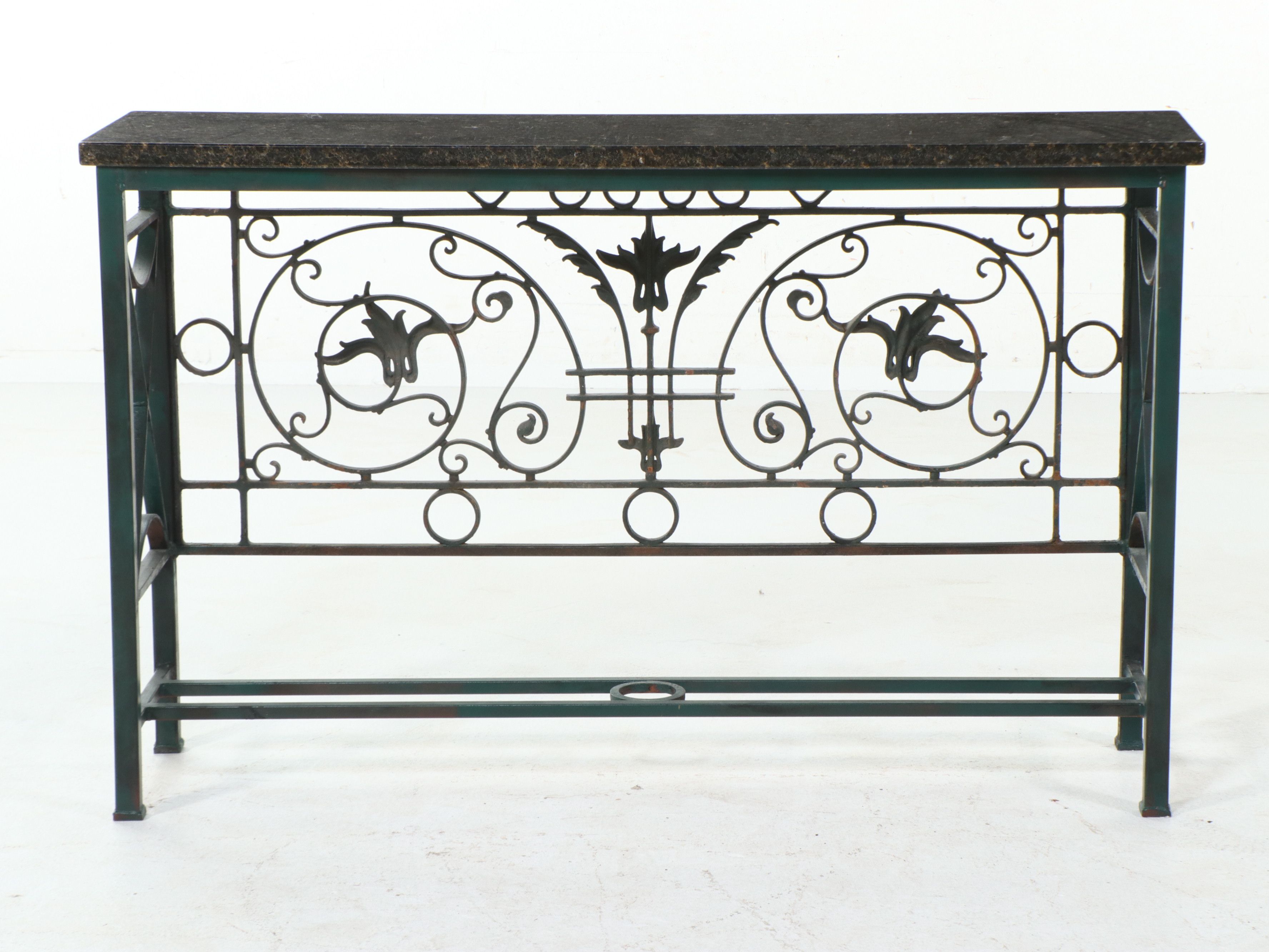 Beaux Arts Revival Granite Top Wrought Iron Console Table