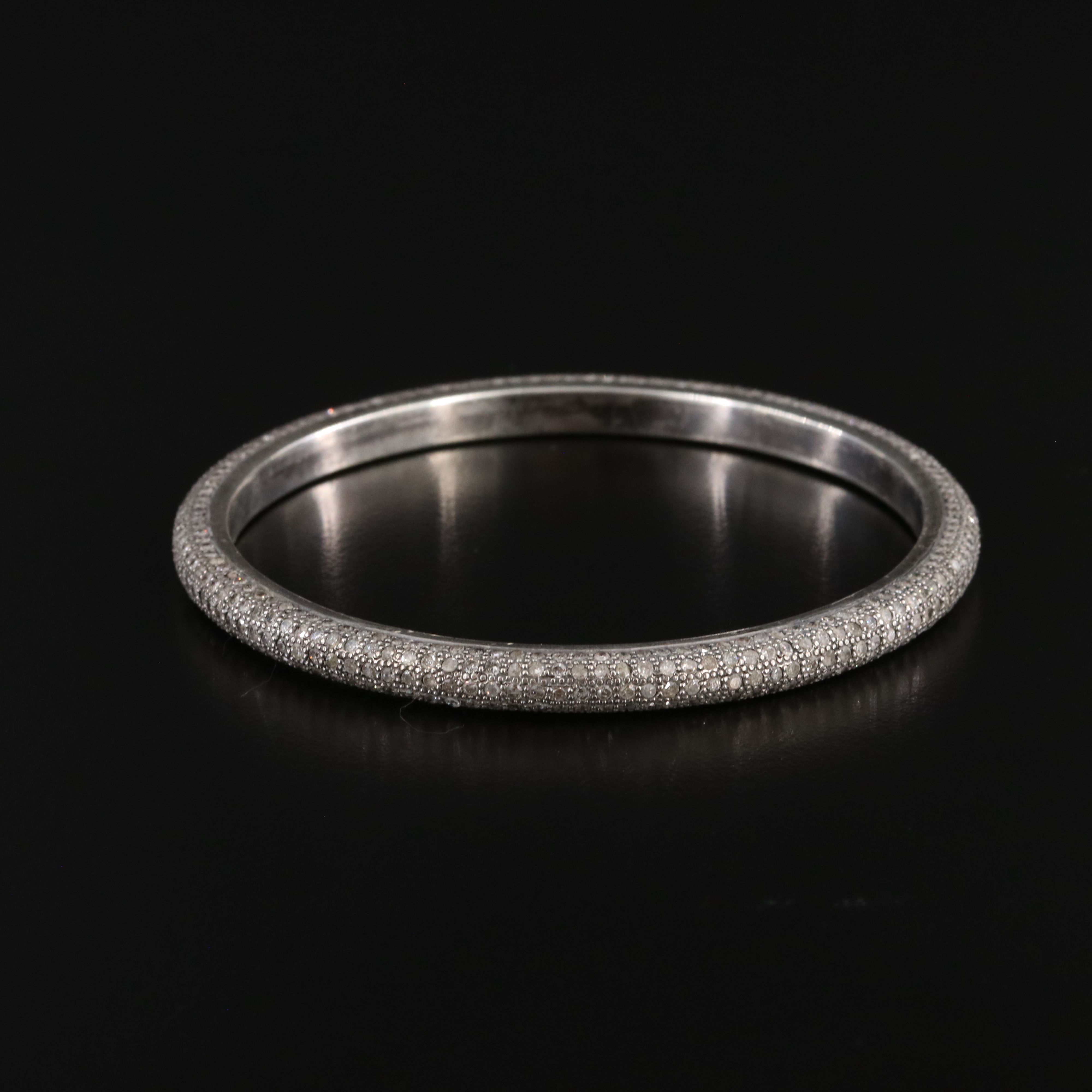 Sterling Pavé Diamond Bangle Bracelet Attributed to Sheryl Lowe