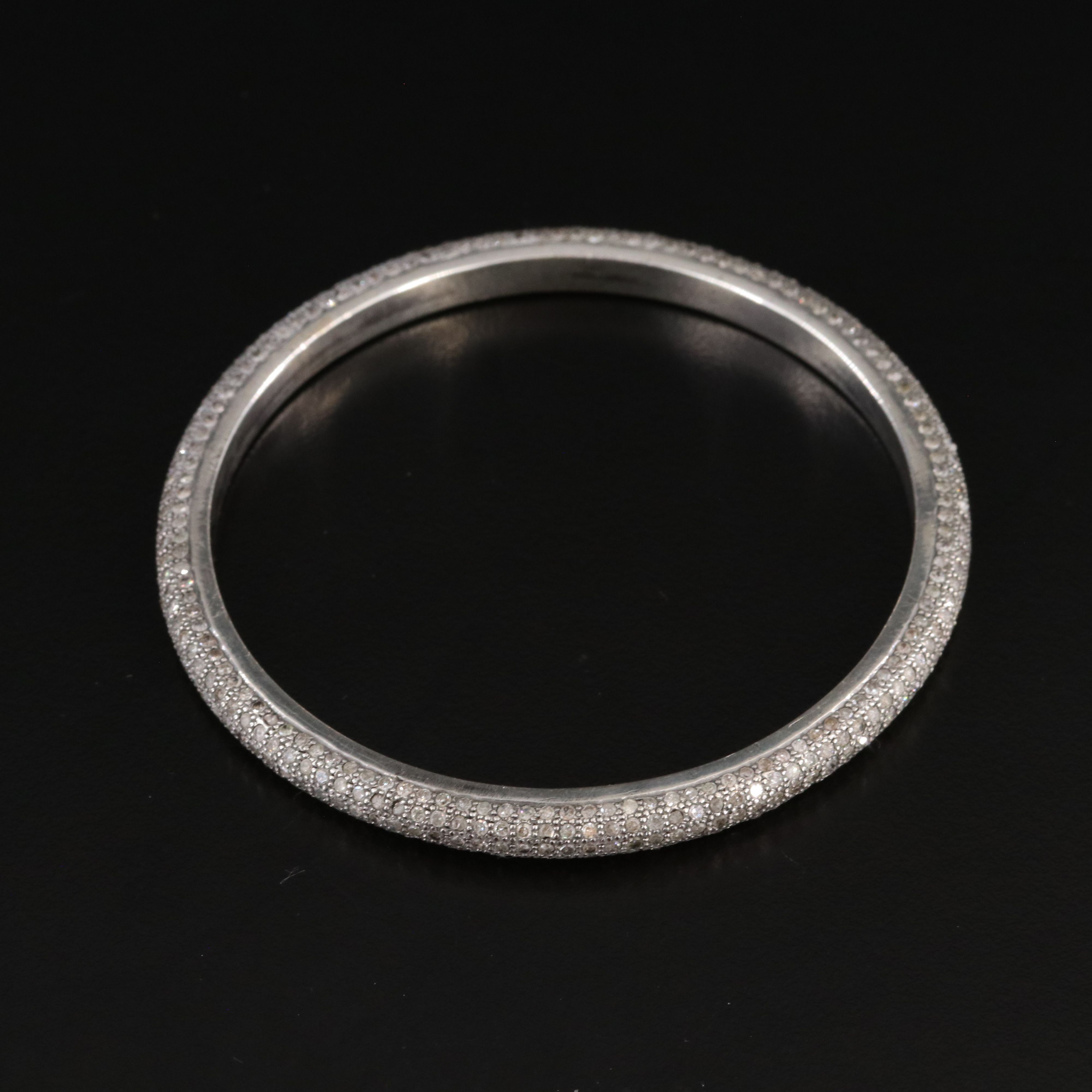 Sterling Pavé Diamond Bangle Bracelet Attributed to Sheryl Lowe