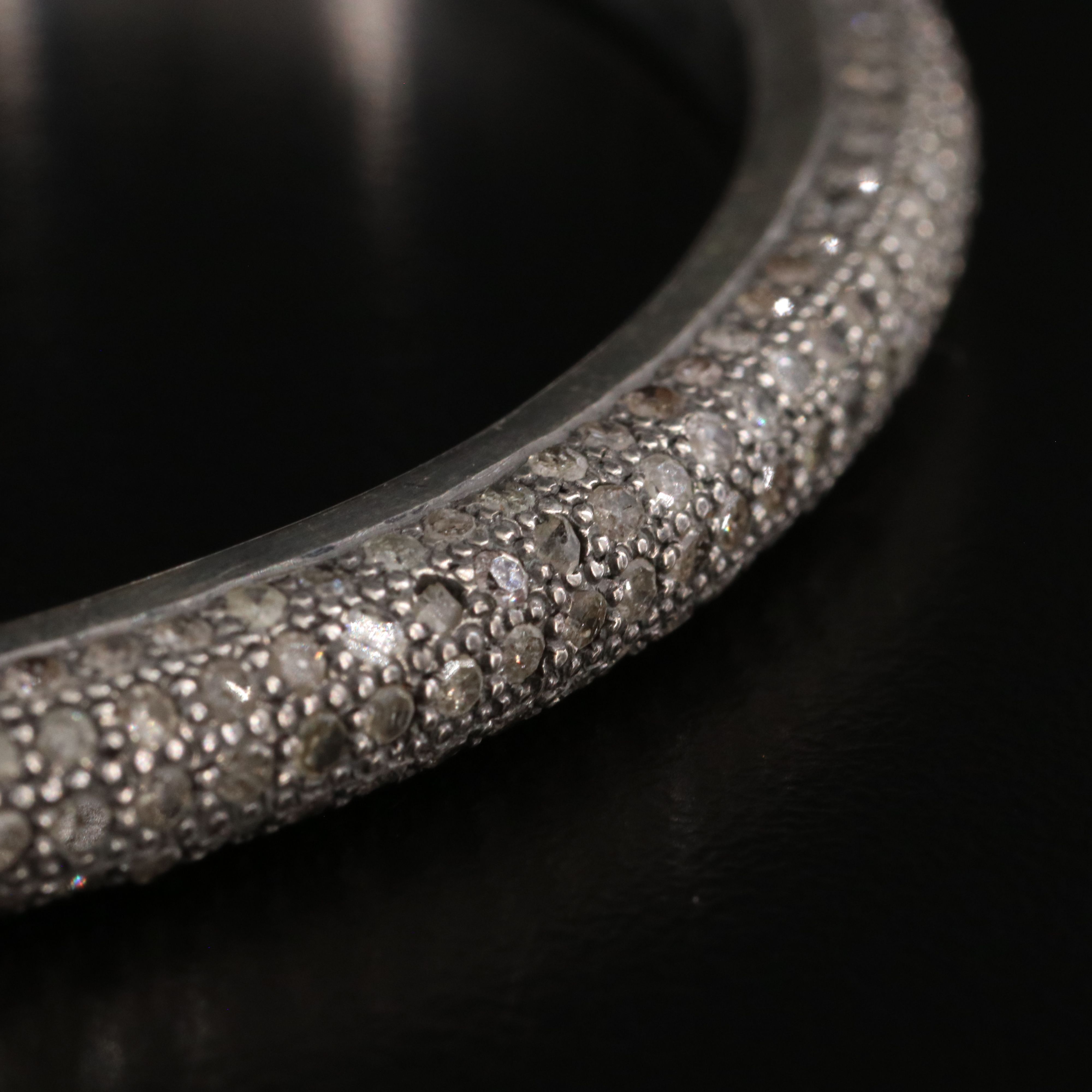 Sterling Pavé Diamond Bangle Bracelet Attributed to Sheryl Lowe