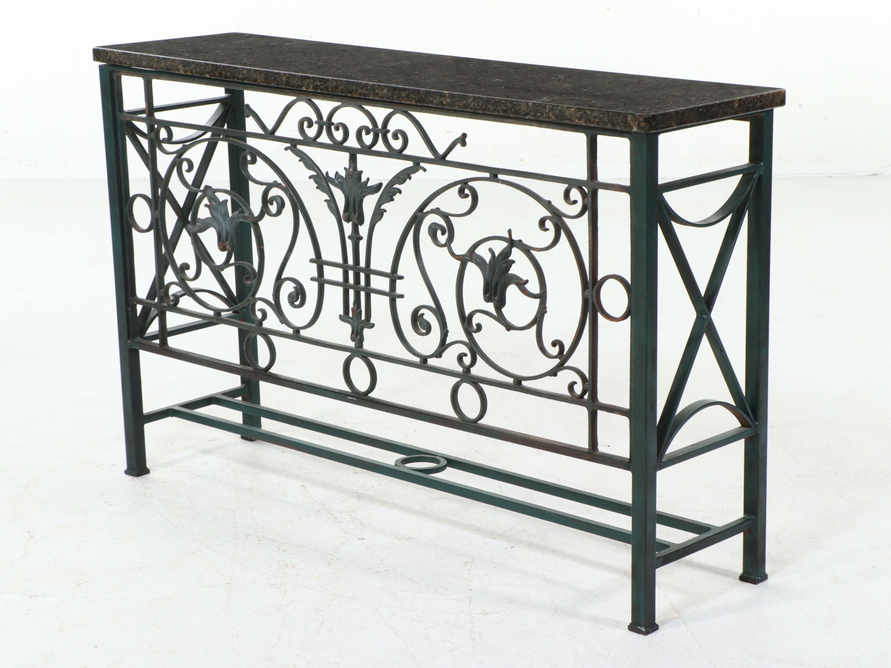 Beaux Arts Revival Granite Top Wrought Iron Console Table