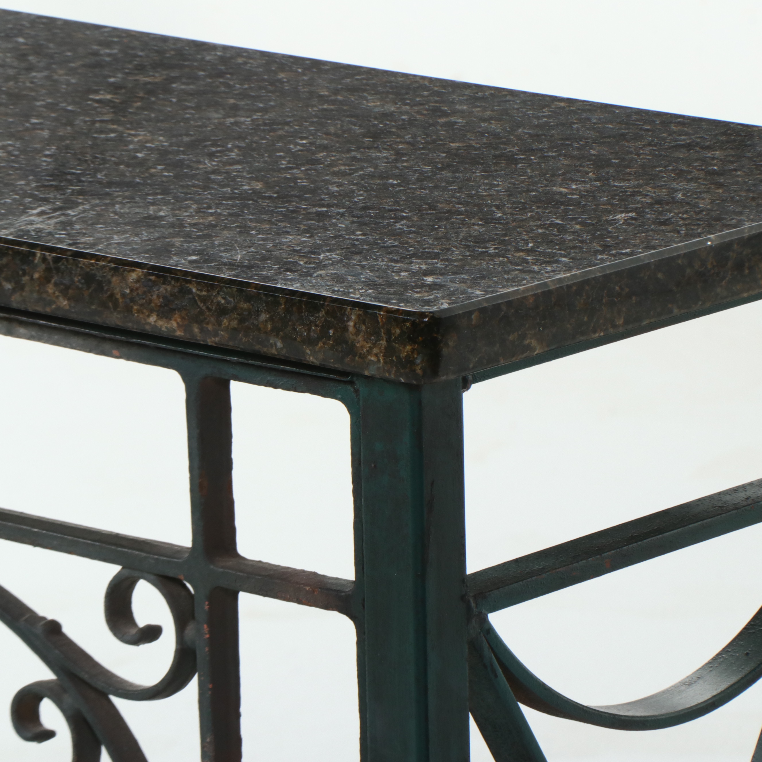 Beaux Arts Revival Granite Top Wrought Iron Console Table