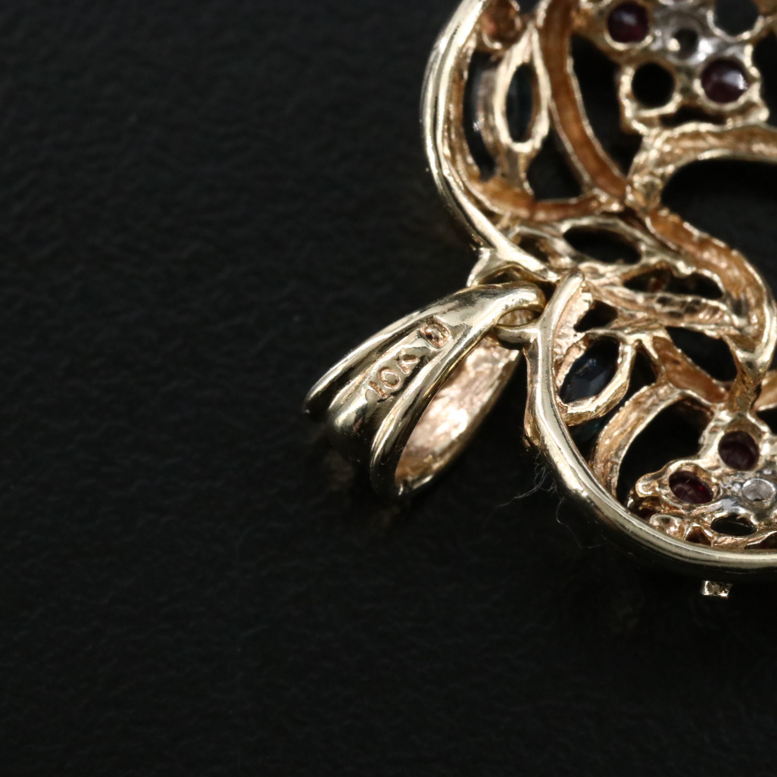 10K Ruby, Emerald, Sapphire and Diamond Heart Pendant