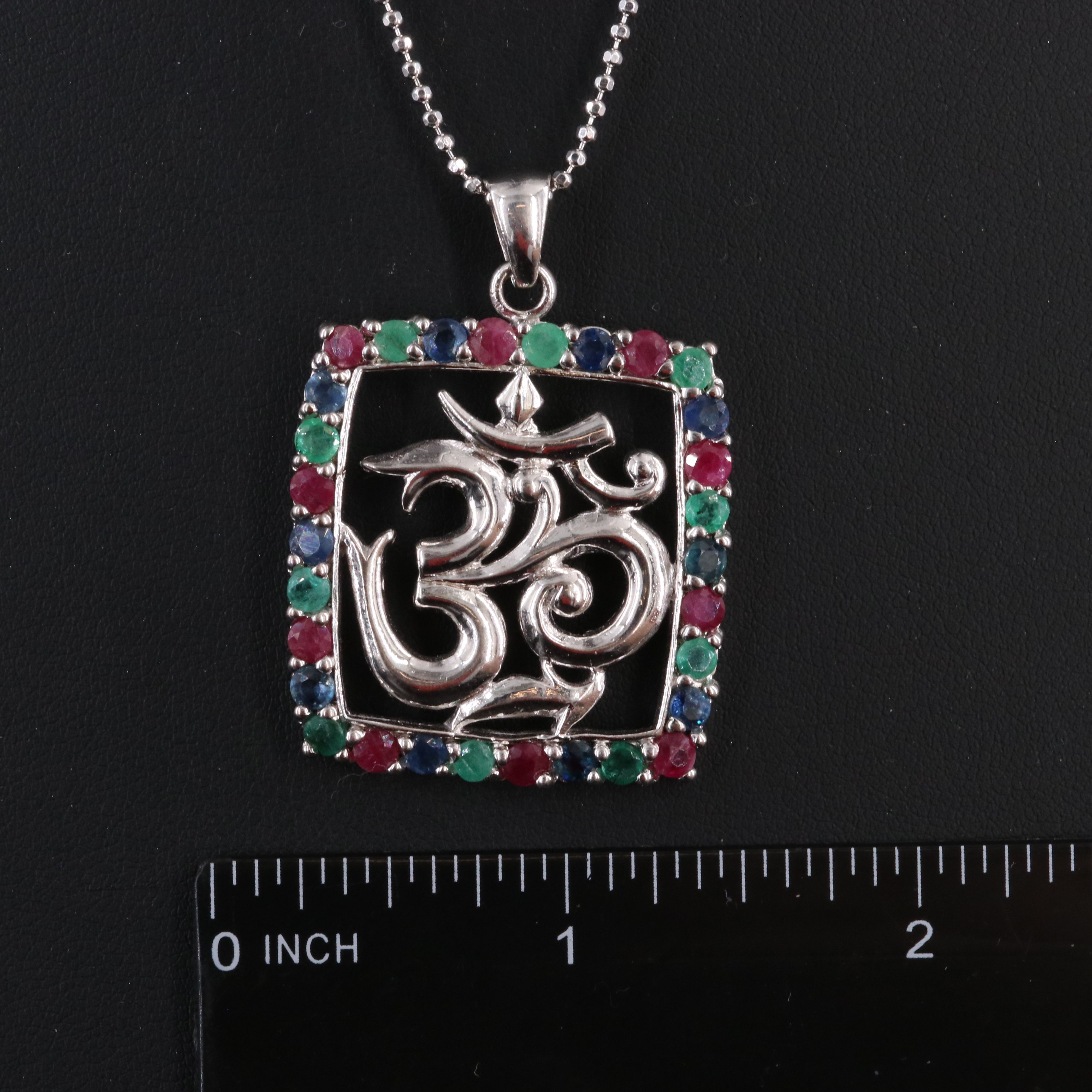 Sterling Sapphire, Ruby, and Emerald Pendant Necklace