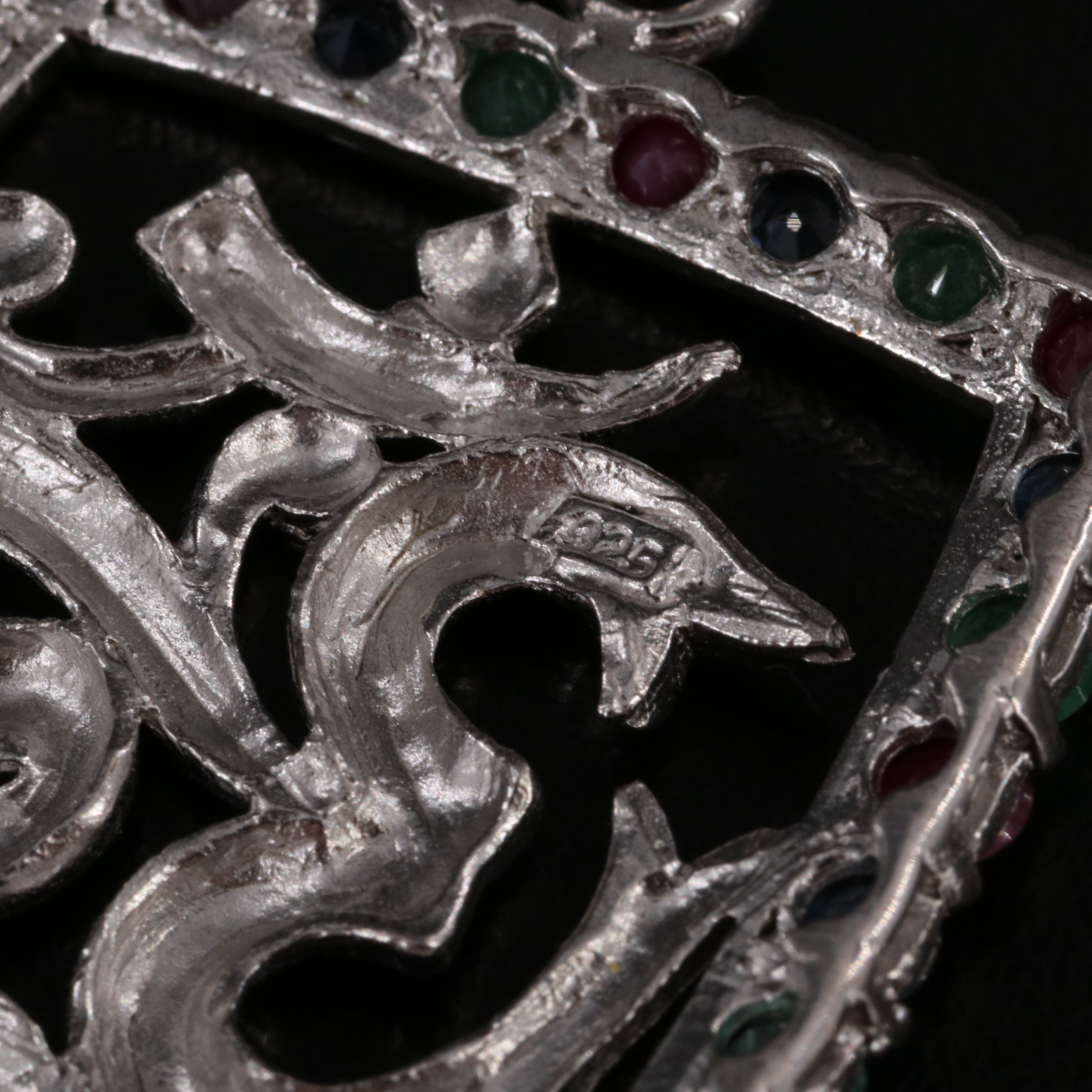 Sterling Sapphire, Ruby, and Emerald Pendant Necklace