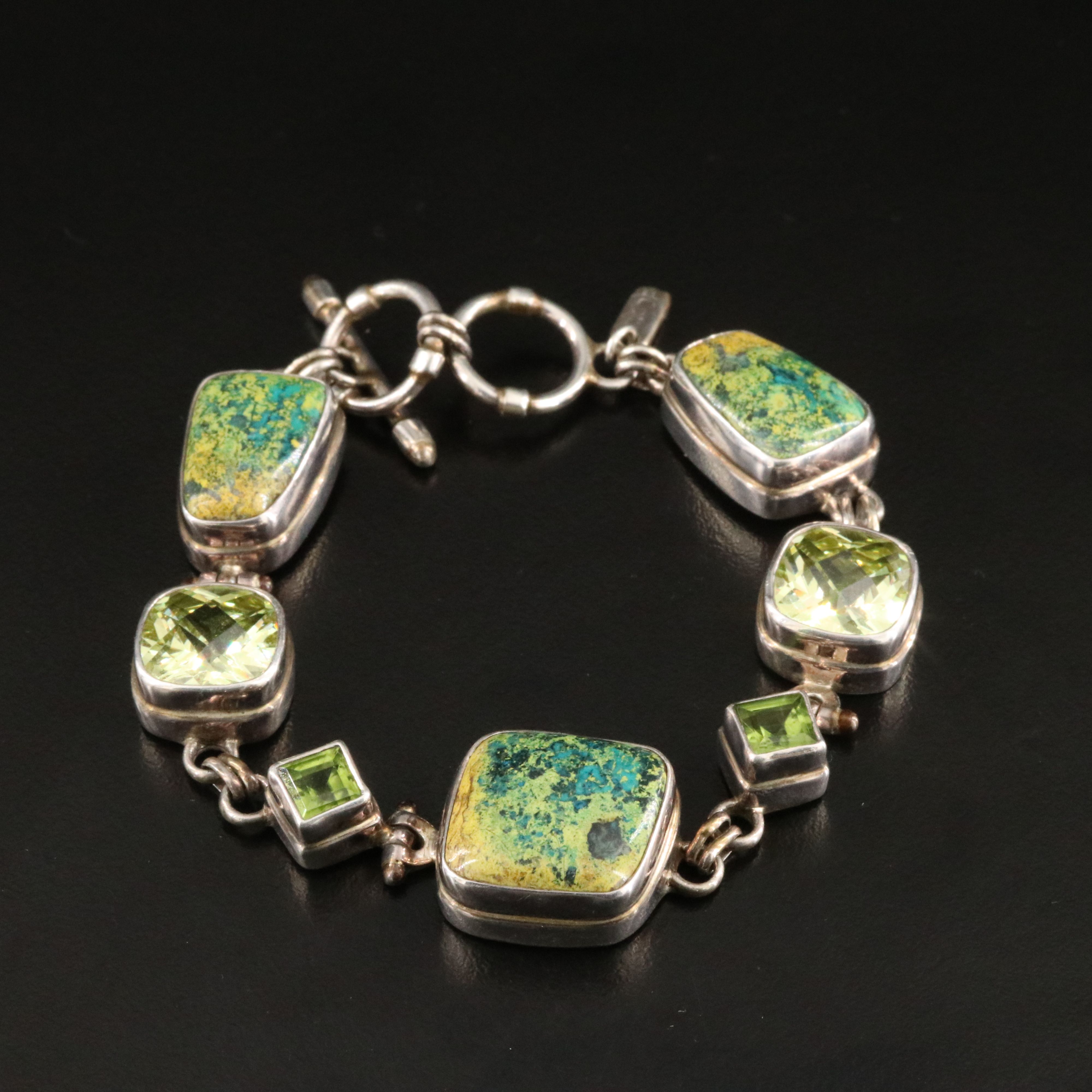 Sarda Sterling Jasper, Peridot and Cubic Zirconia Link Bracelet