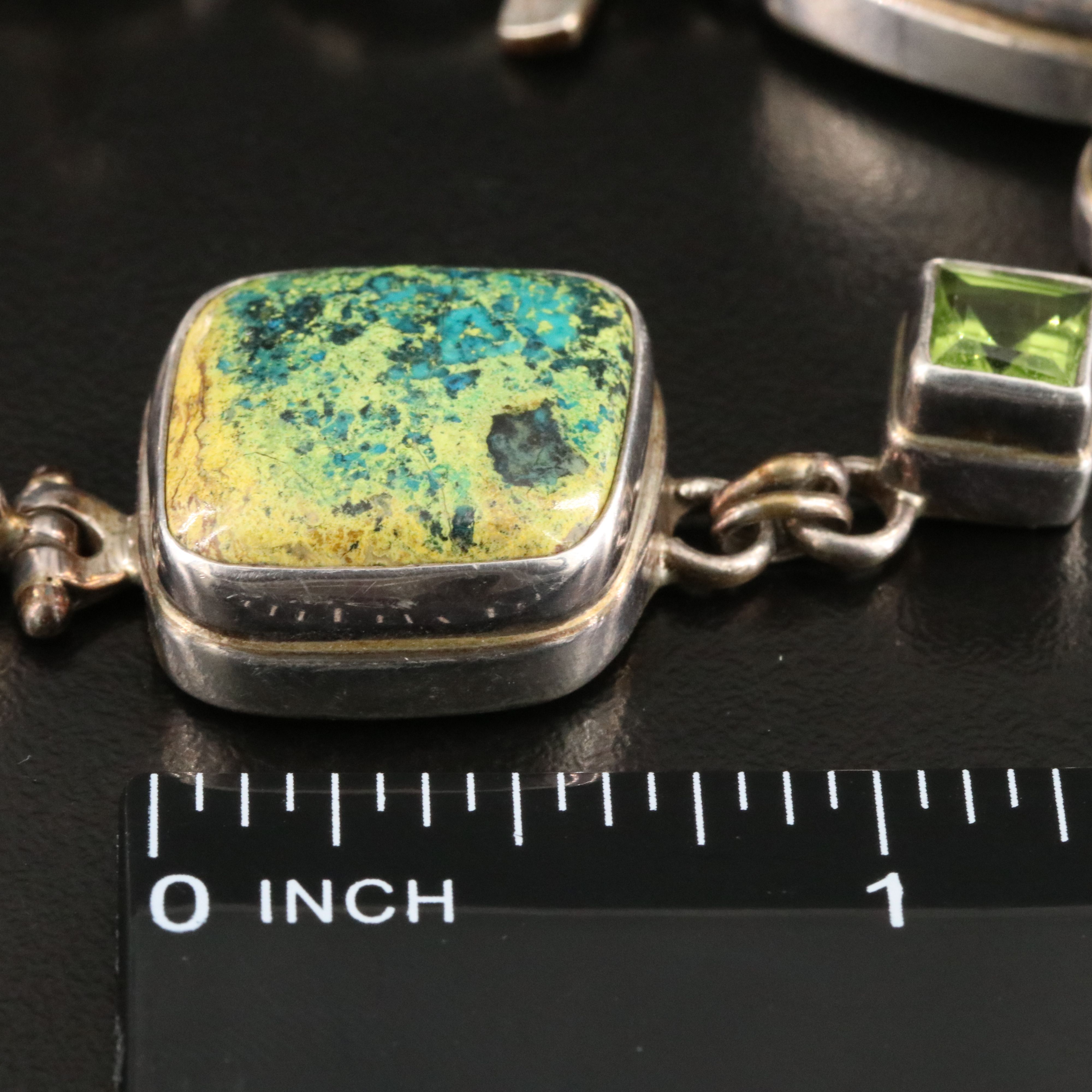 Sarda Sterling Jasper, Peridot and Cubic Zirconia Link Bracelet