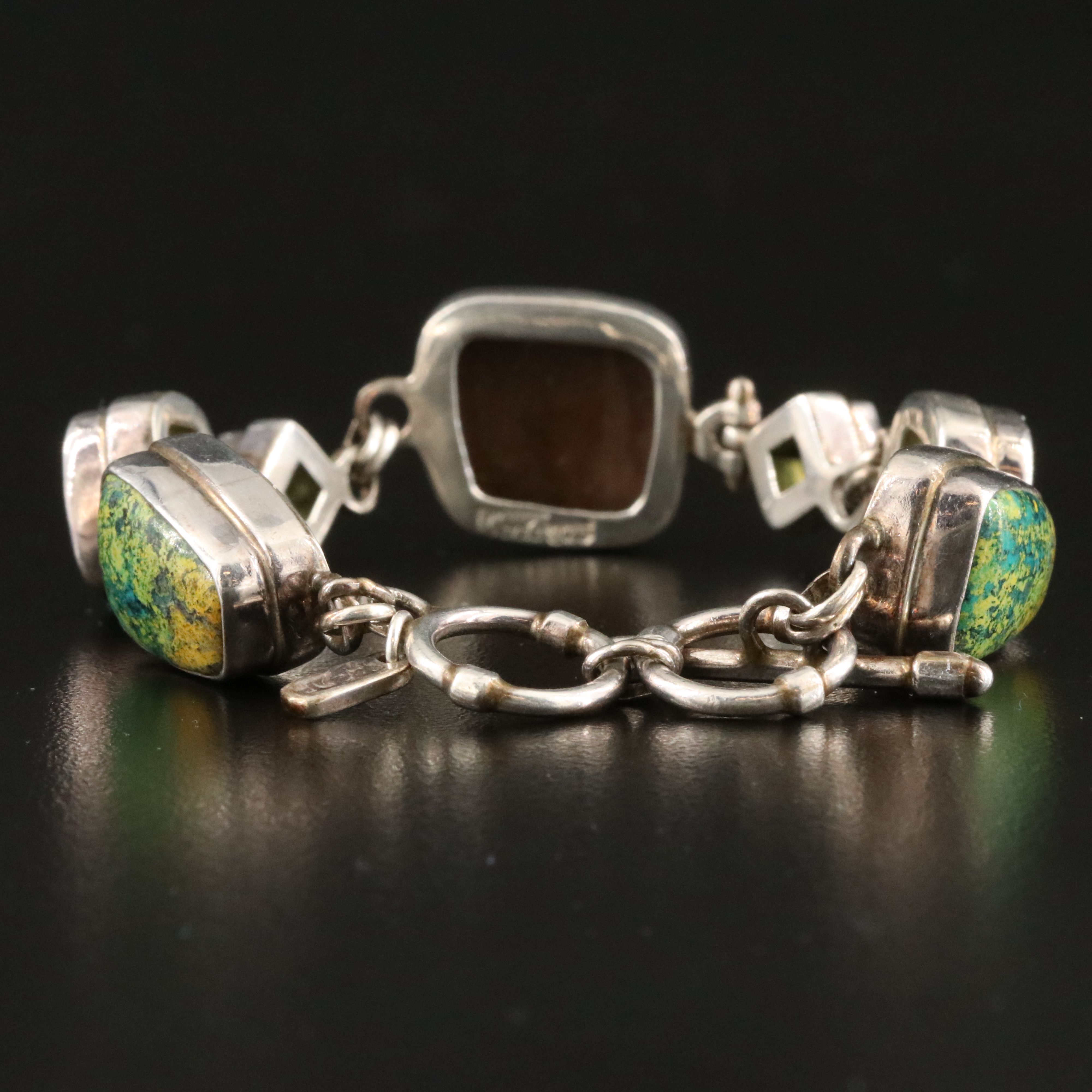 Sarda Sterling Jasper, Peridot and Cubic Zirconia Link Bracelet