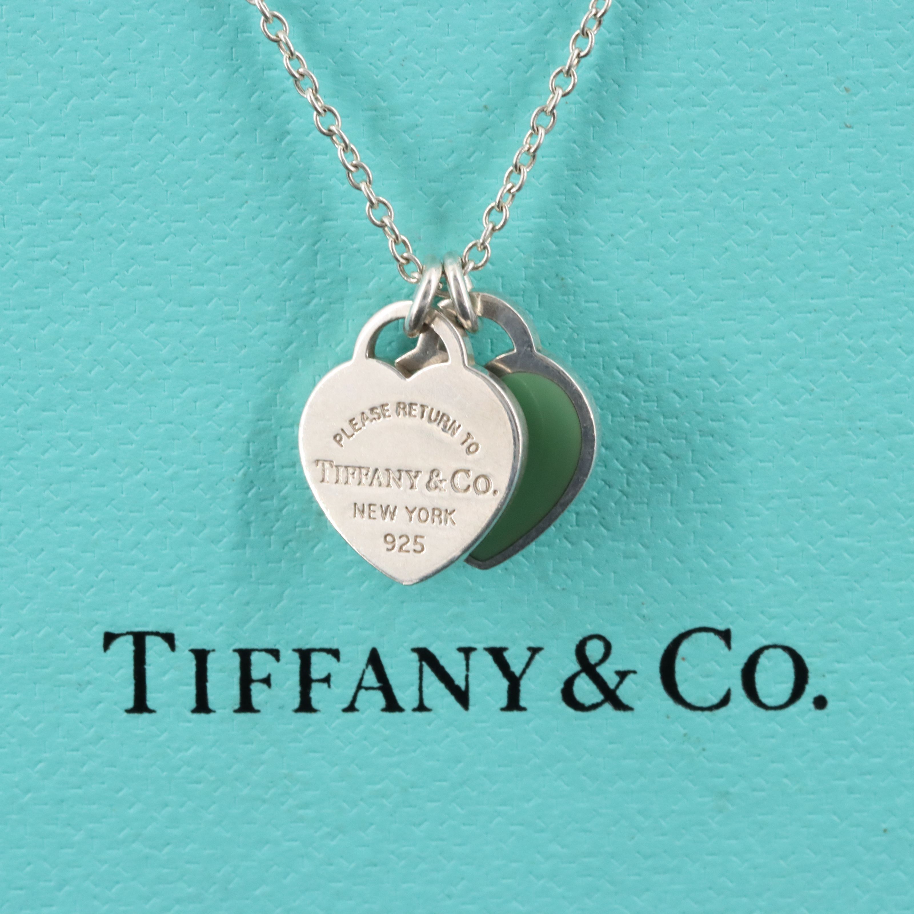 Tiffany & Co. 'Return to Tiffany Blue' Sterling and Enamel Double Heart Necklace