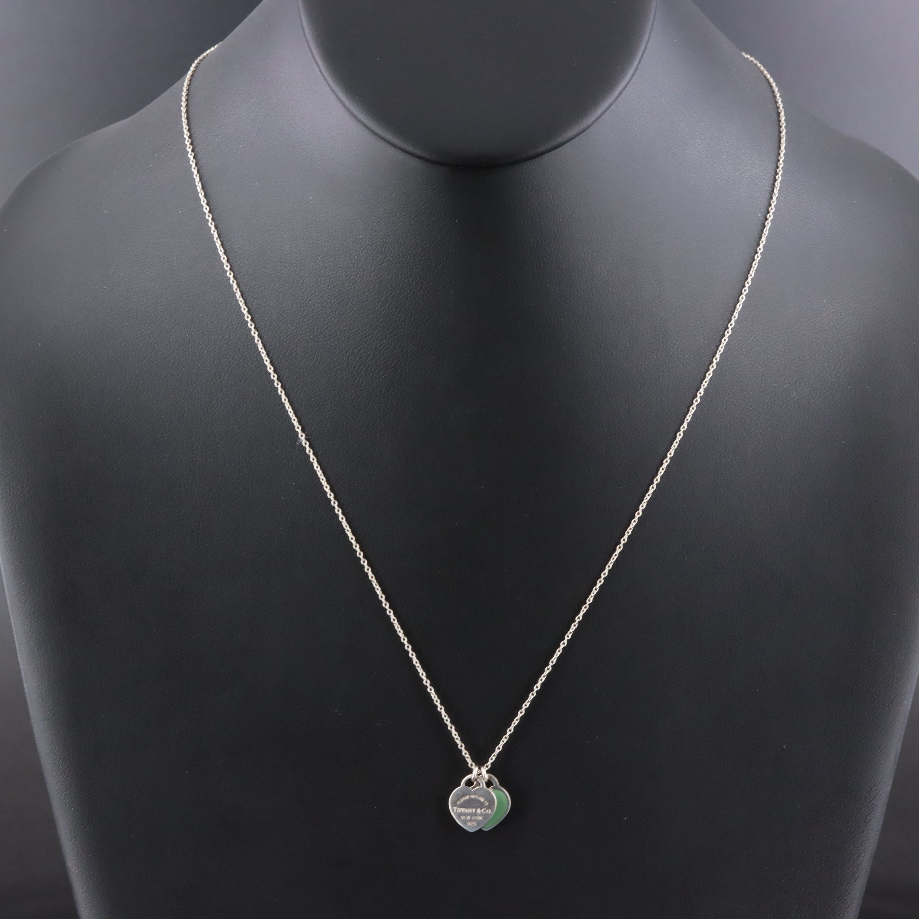 Tiffany & Co. 'Return to Tiffany Blue' Sterling and Enamel Double Heart Necklace