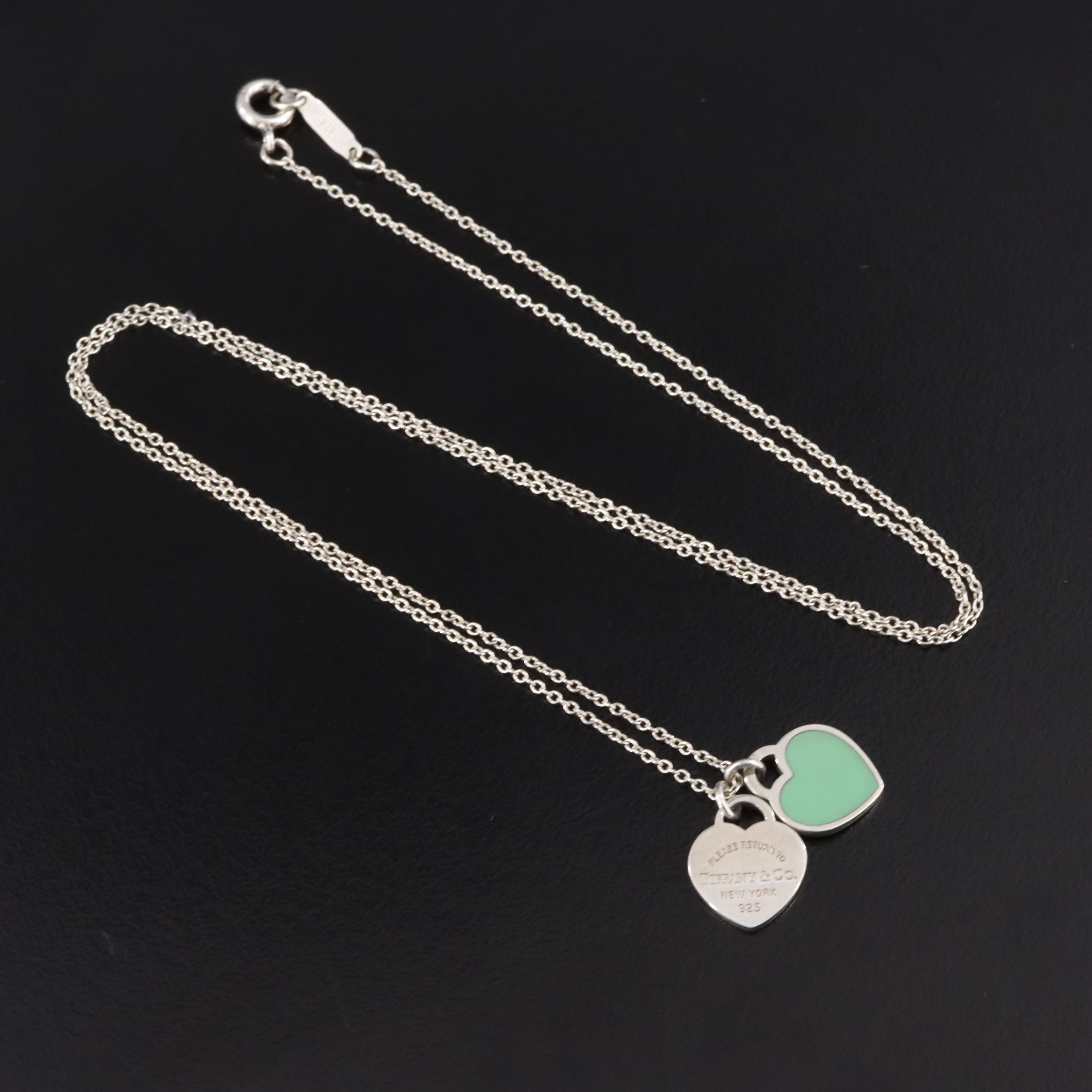 Tiffany & Co. 'Return to Tiffany Blue' Sterling and Enamel Double Heart Necklace
