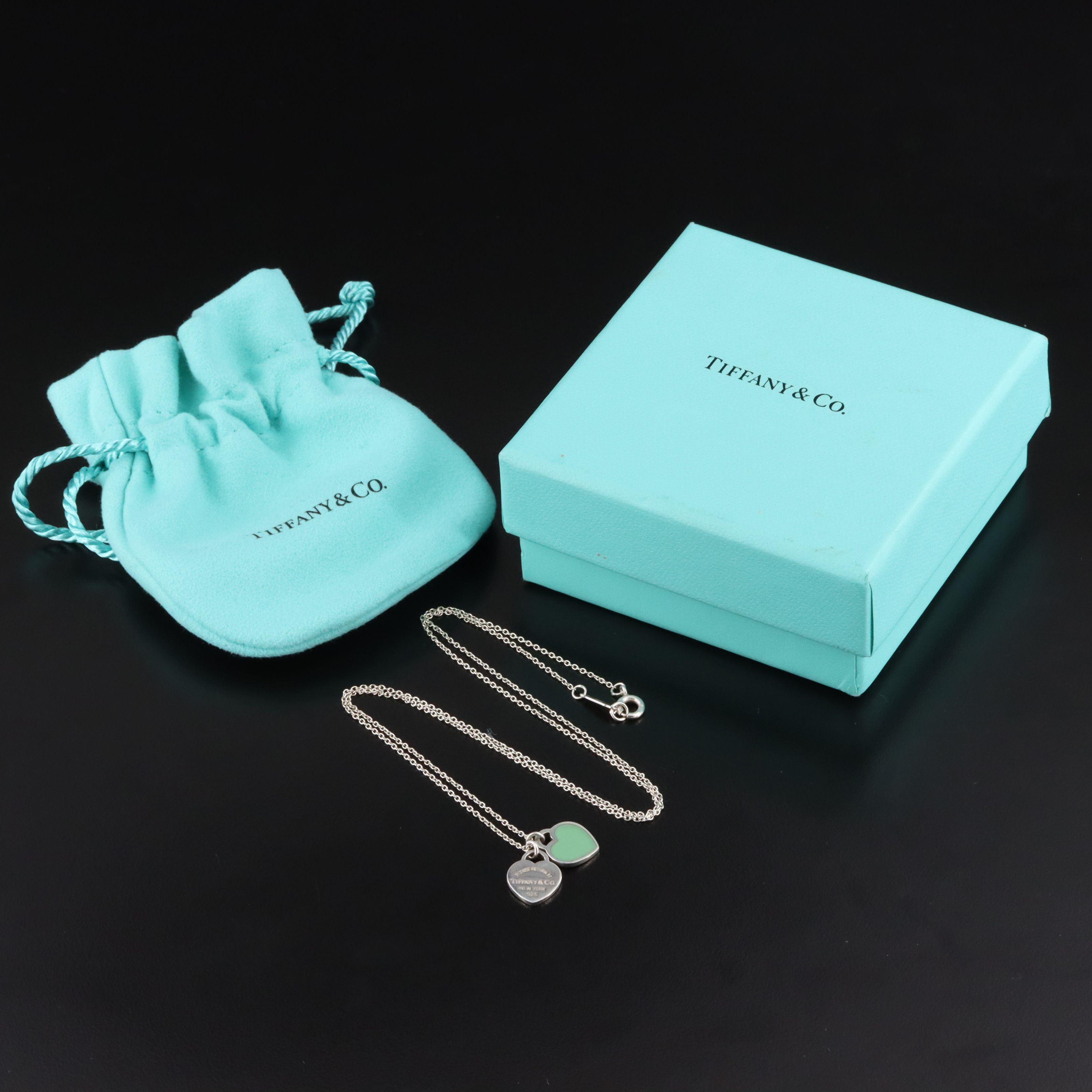 Tiffany & Co. 'Return to Tiffany Blue' Sterling and Enamel Double Heart Necklace