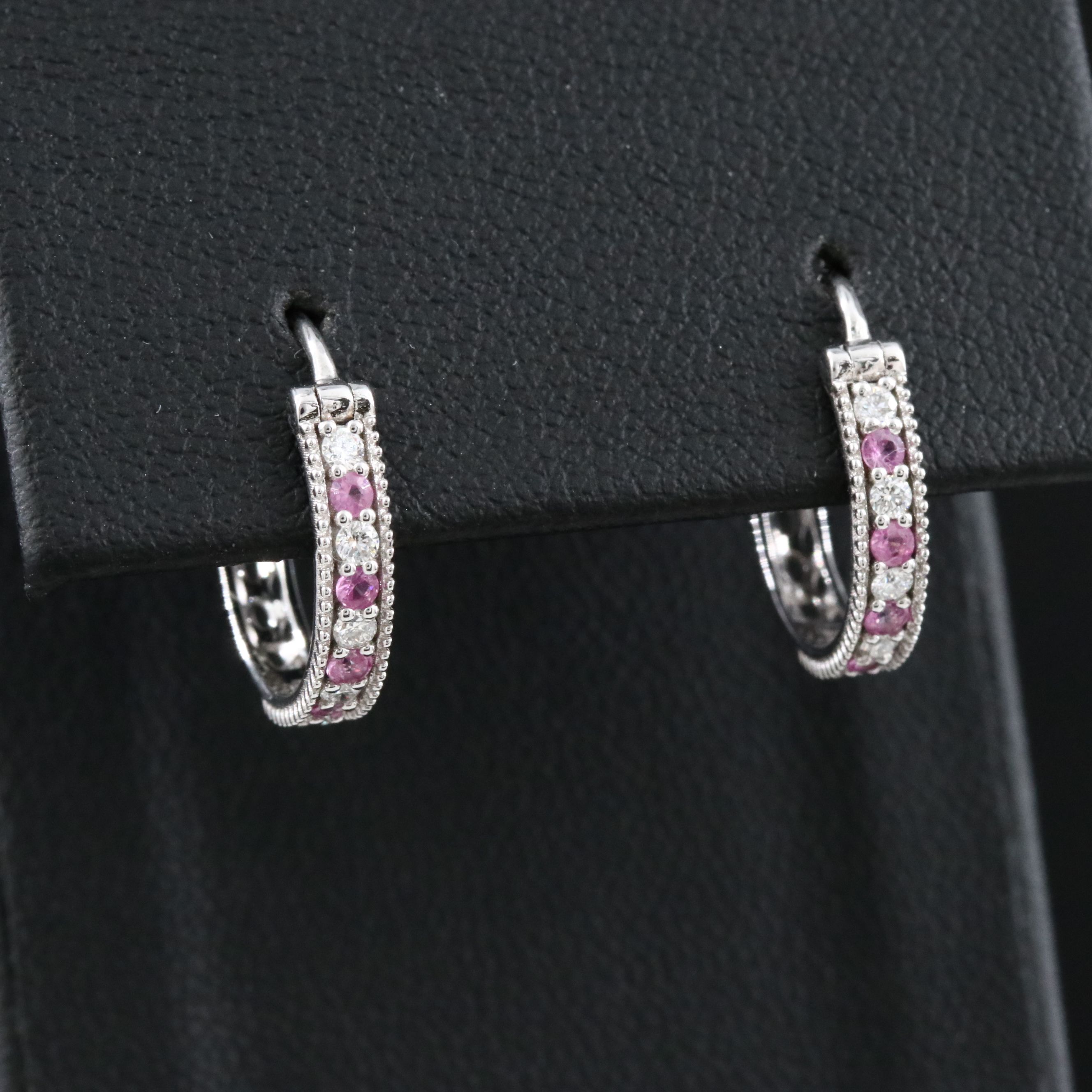 Chromia 18K Diamond and Pink Sapphire Hoop Earrings