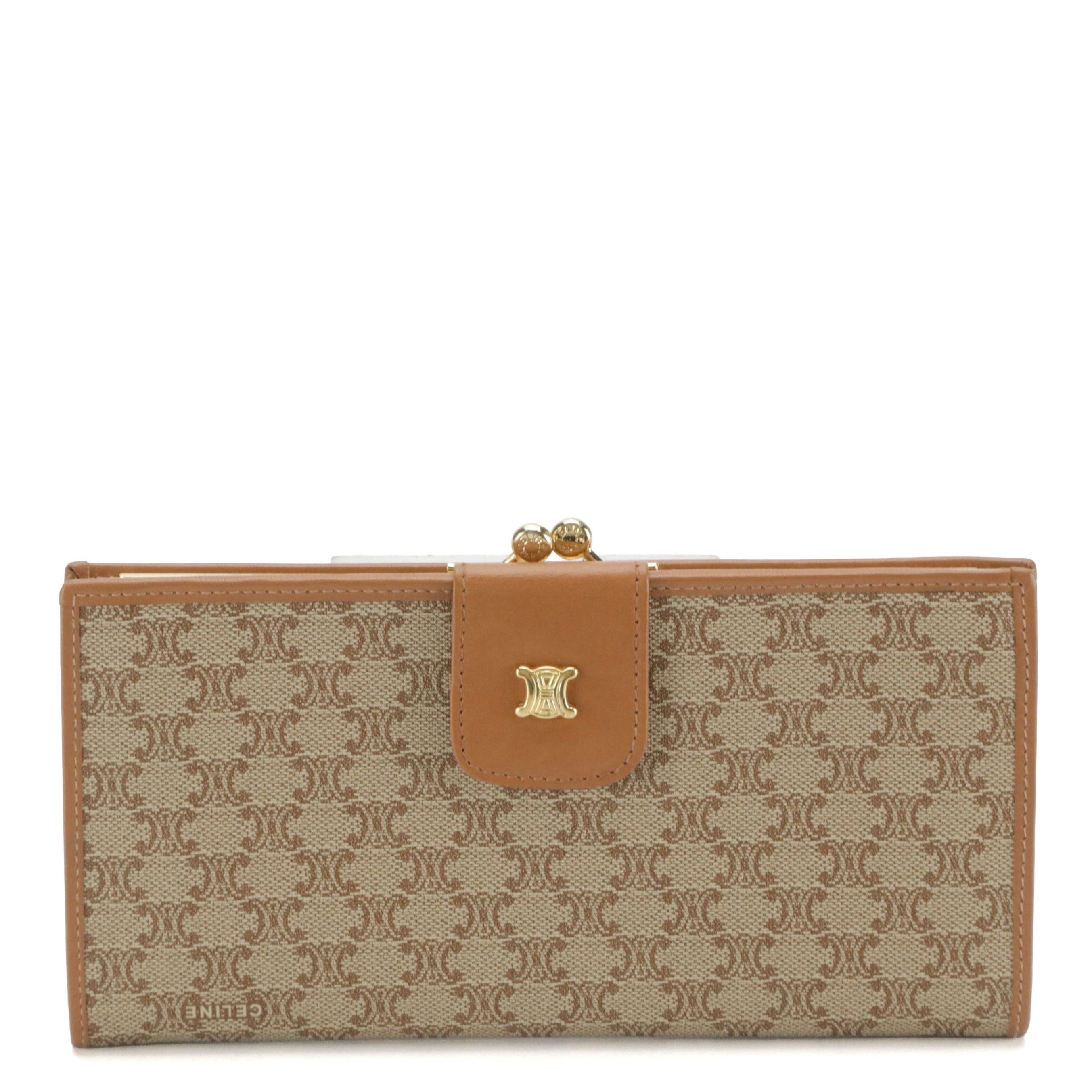 Celine Long Wallet in Beige Macadam Canvas and Leather