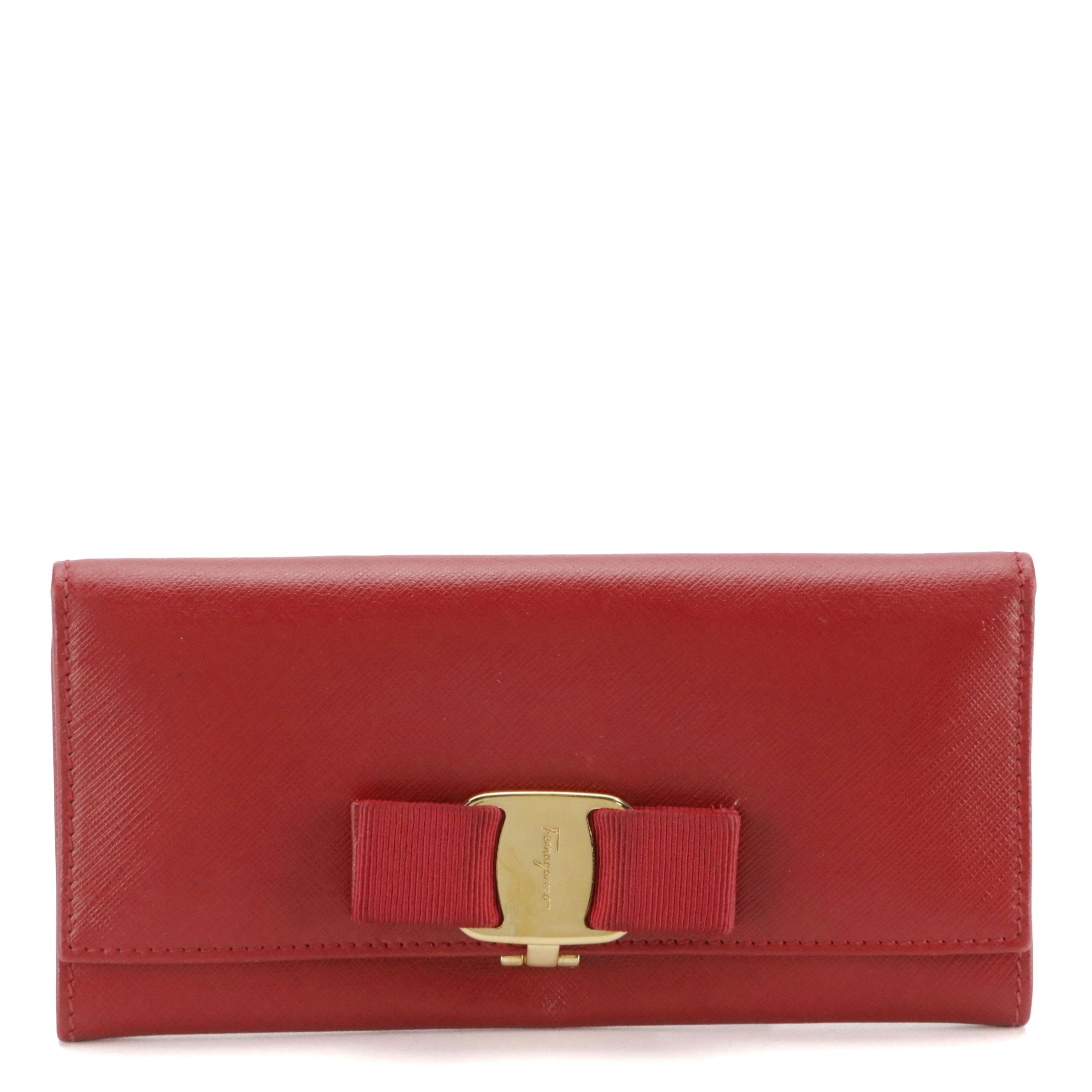 Salvatore Ferragamo Vara Bow Continental Wallet in Red Saffiano Leather