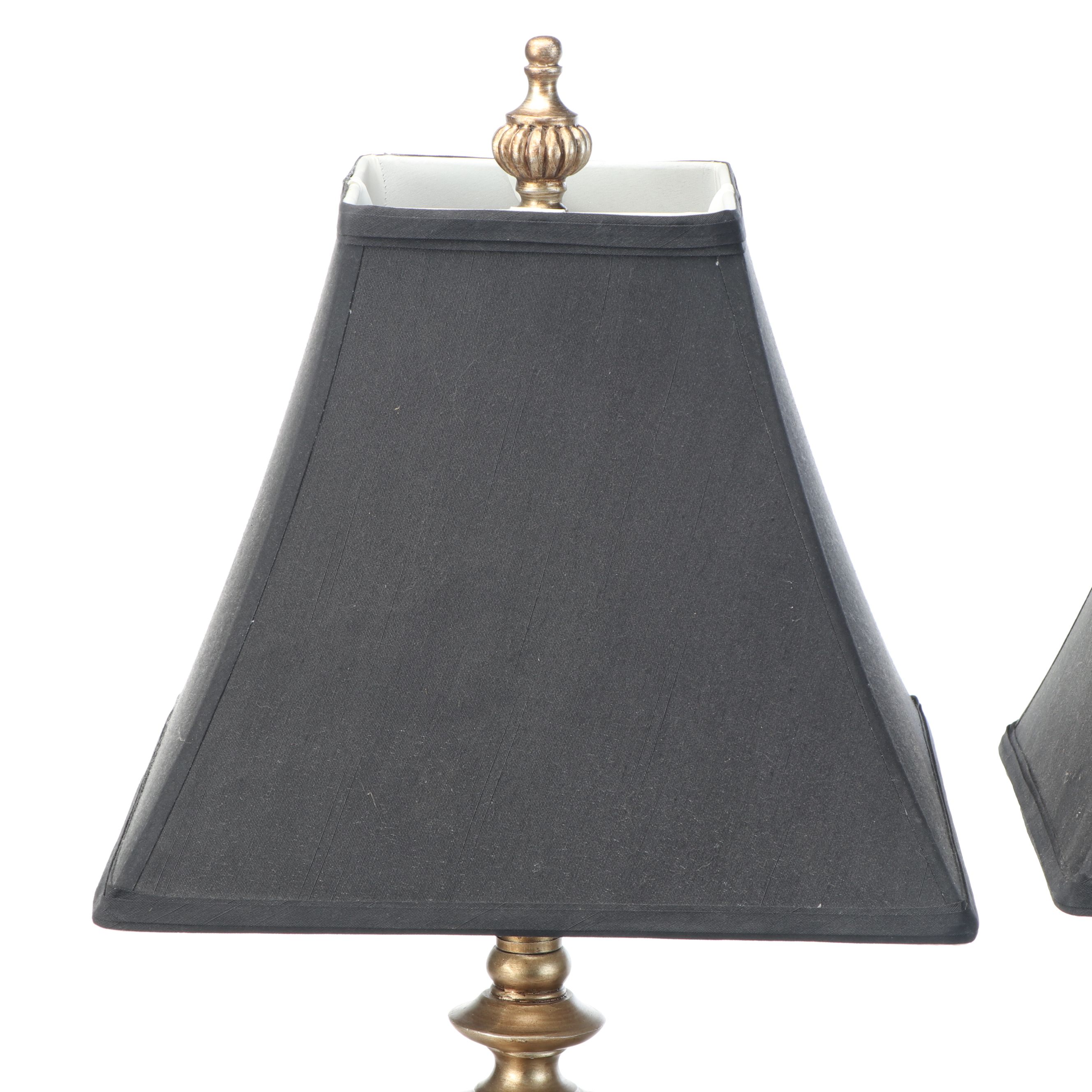 Crackle Black Pillar and Brick Pattern Base Table Lamps with Black Silk Shades