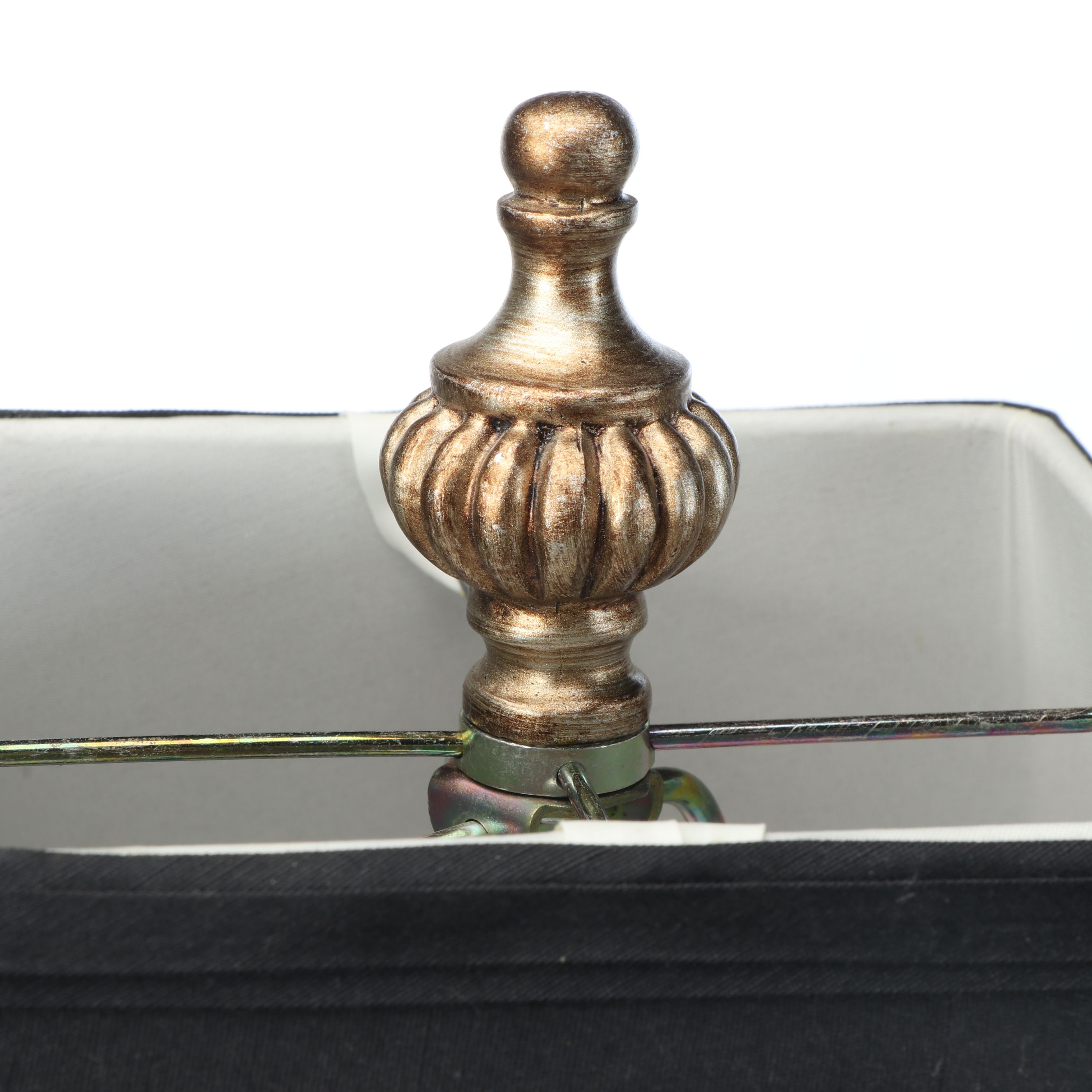 Crackle Black Pillar and Brick Pattern Base Table Lamps with Black Silk Shades