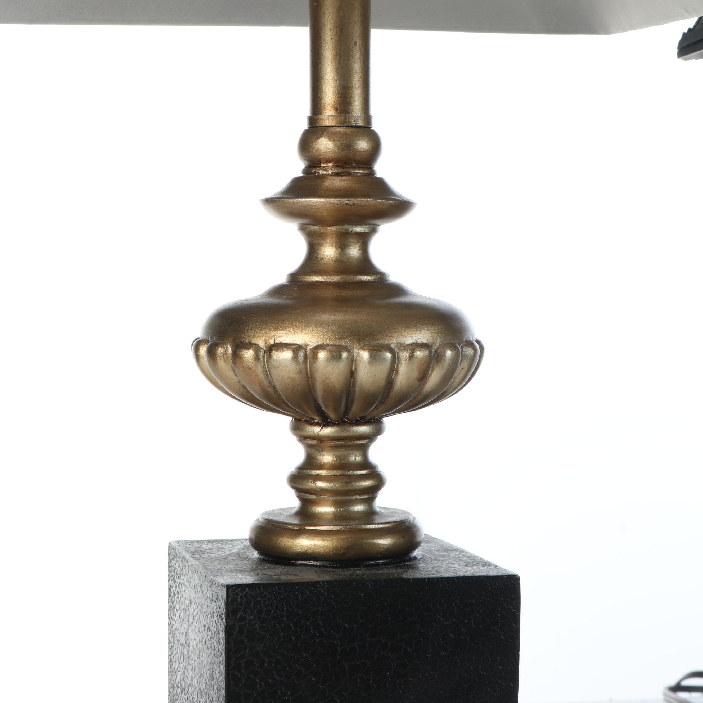 Crackle Black Pillar and Brick Pattern Base Table Lamps with Black Silk Shades