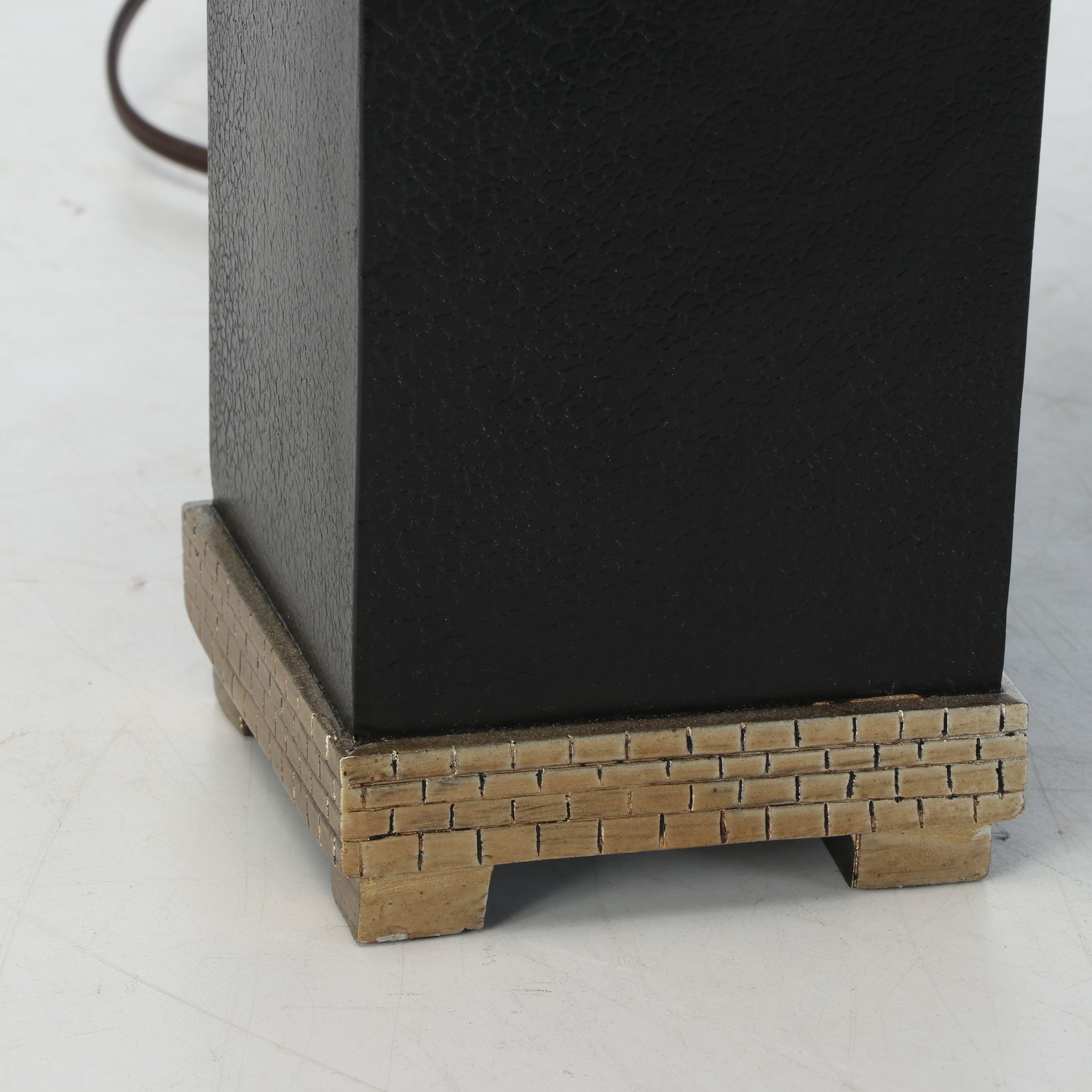 Crackle Black Pillar and Brick Pattern Base Table Lamps with Black Silk Shades