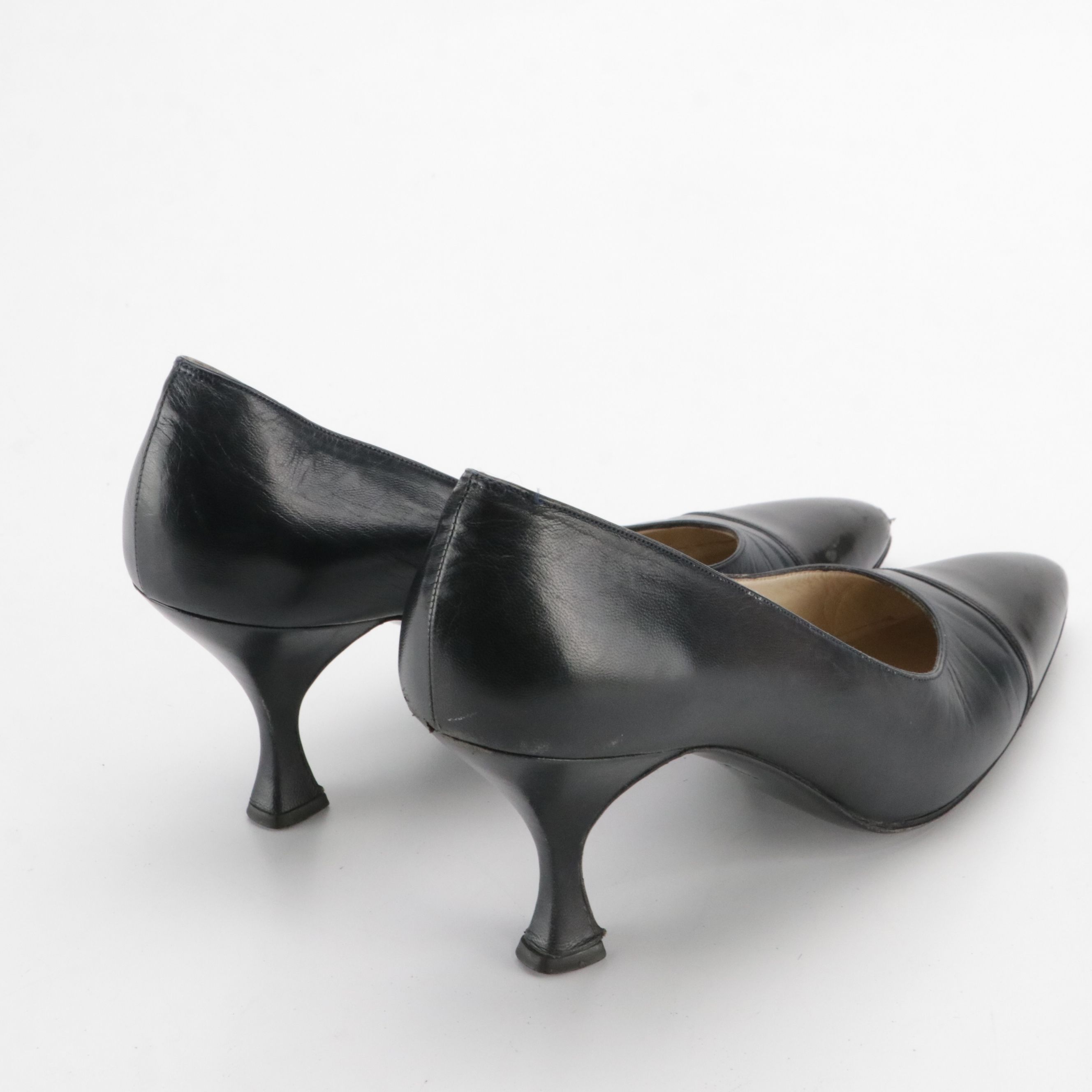 Chanel Navy Blue Lambskin and Glazed Leather Cap-Toe Pumps