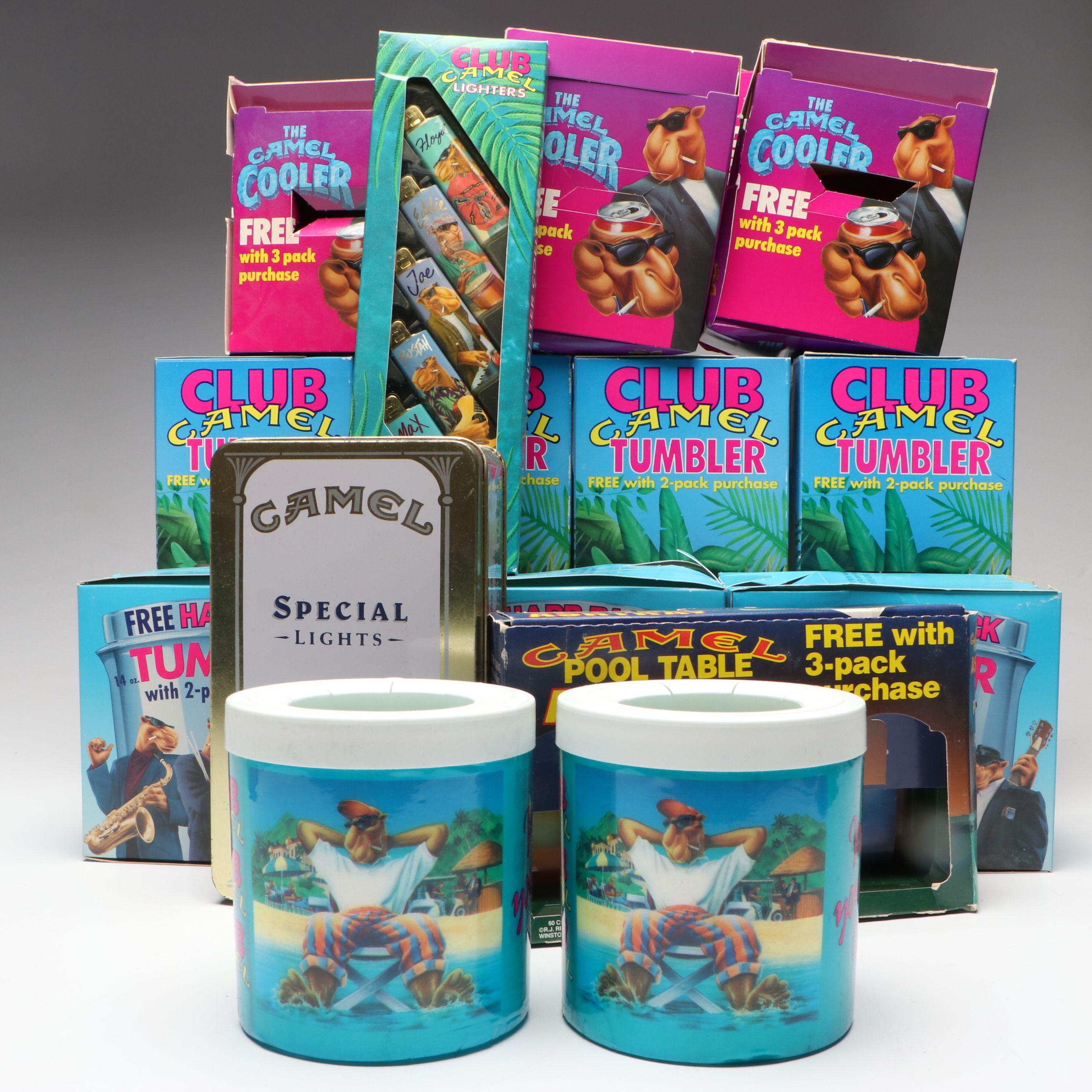 Camel Tumblers, Coolers, Ashtray and More Vintage Advertising Memorabilia