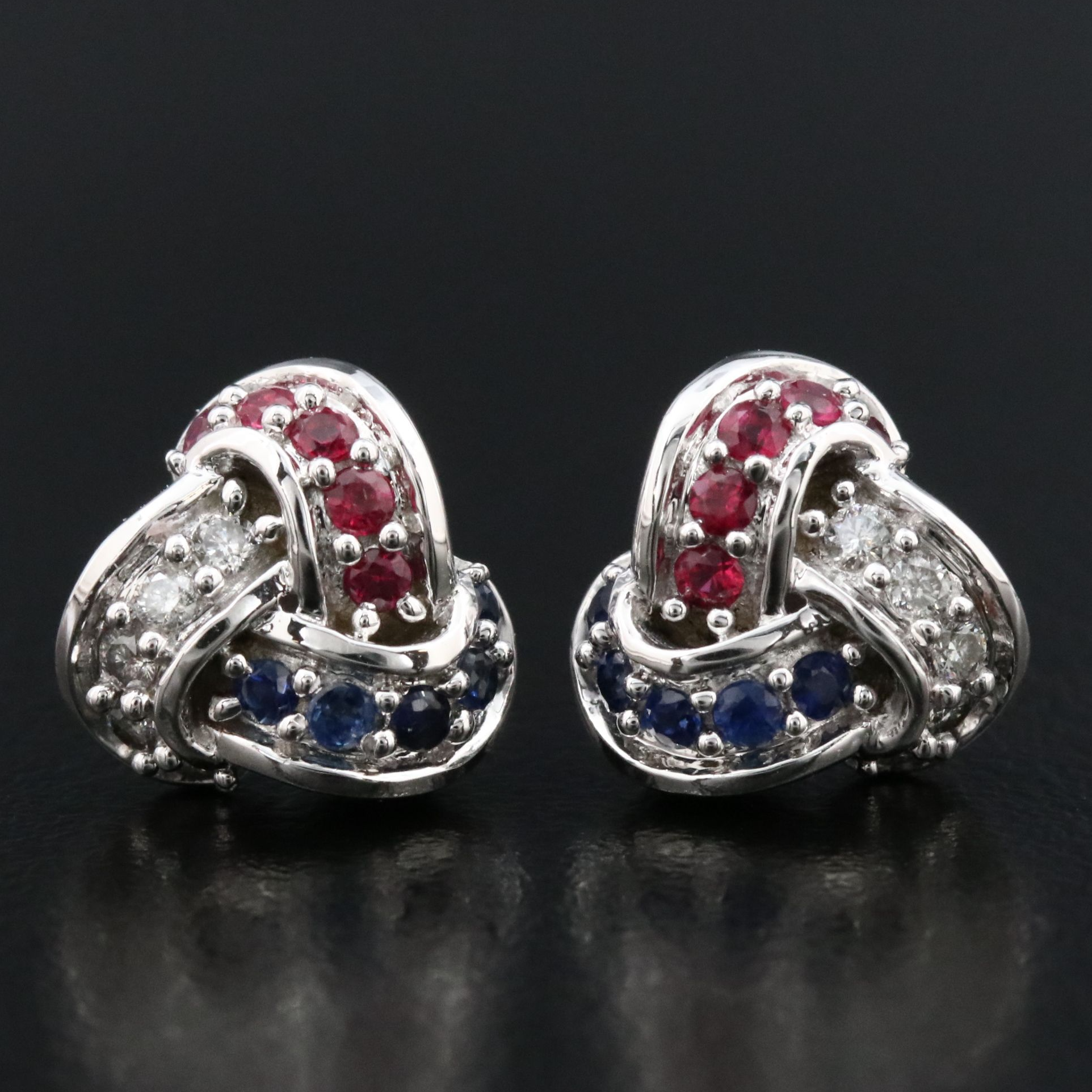 14K Sapphire, Ruby and Diamond Knot Earrings