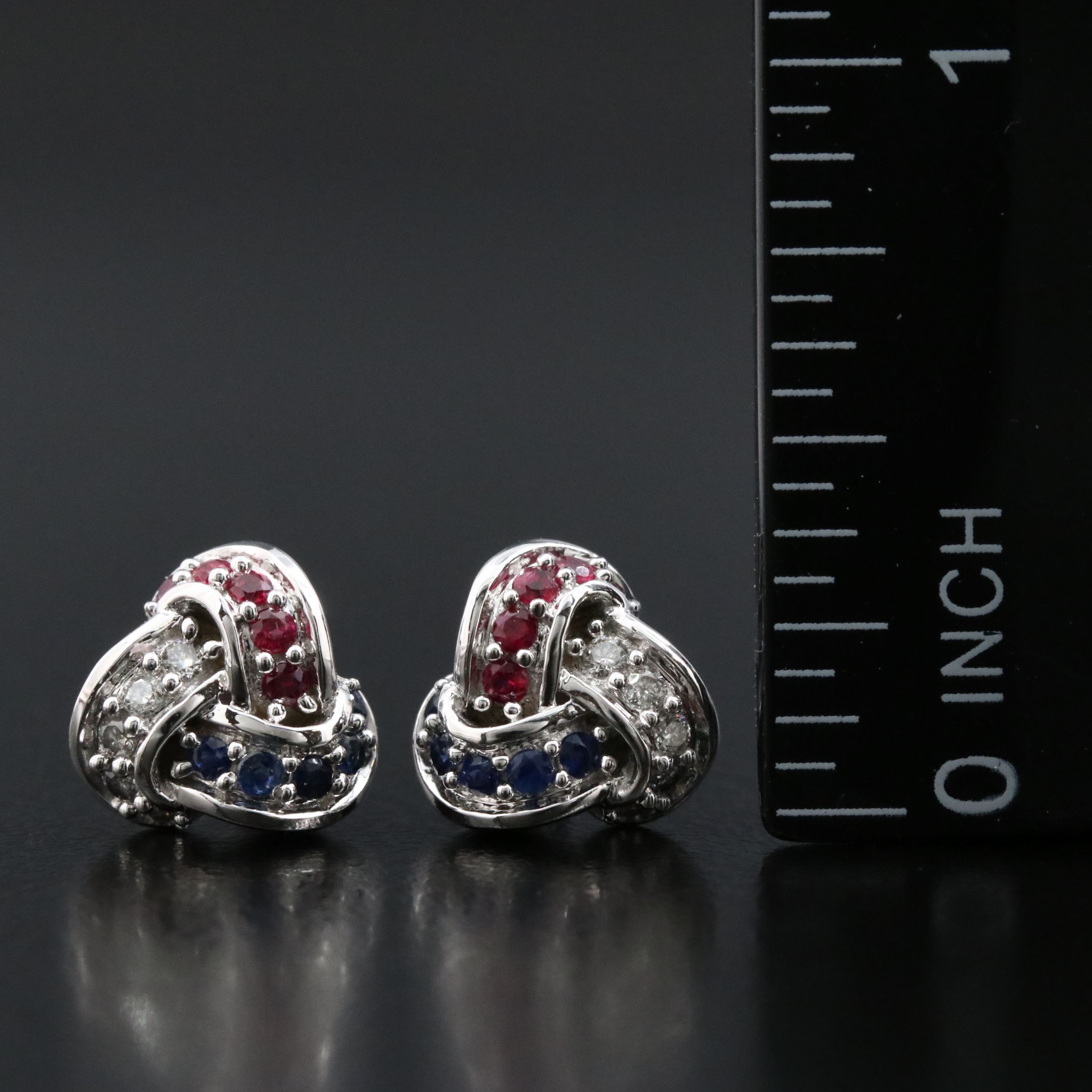14K Sapphire, Ruby and Diamond Knot Earrings