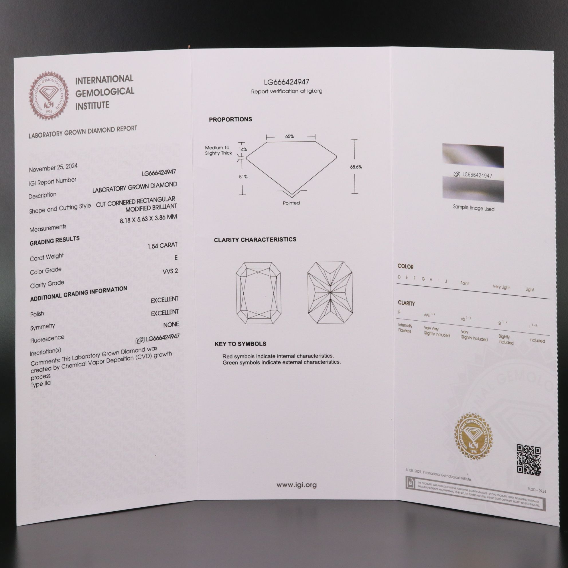 Loose 1.54 CT Lab Grown Diamond with IGI Report