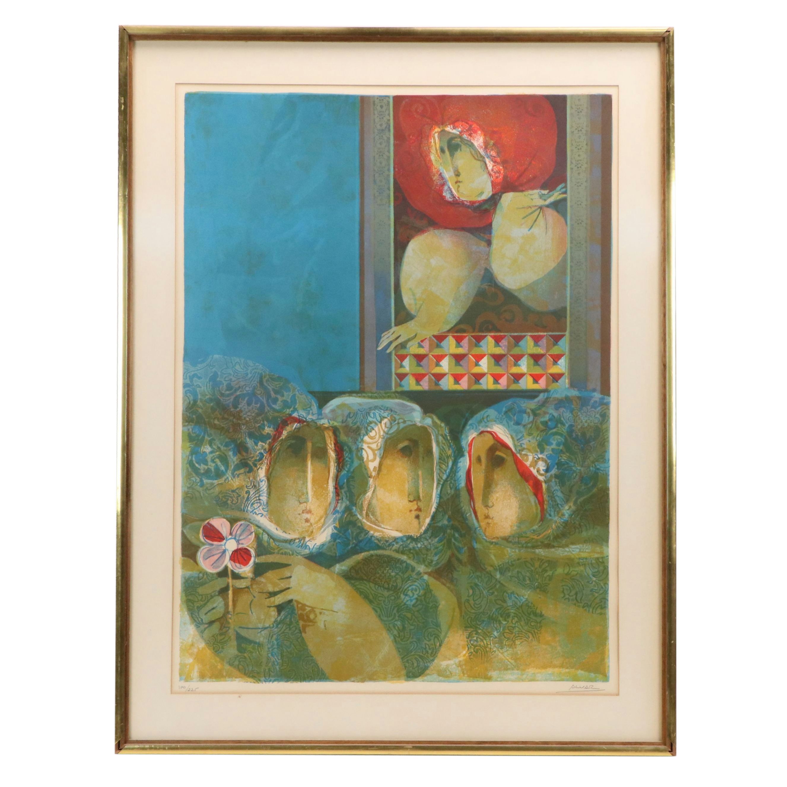 Alvar Suñol Munoz-Ramos Color Lithograph "Muse et la Reveuse," 1974