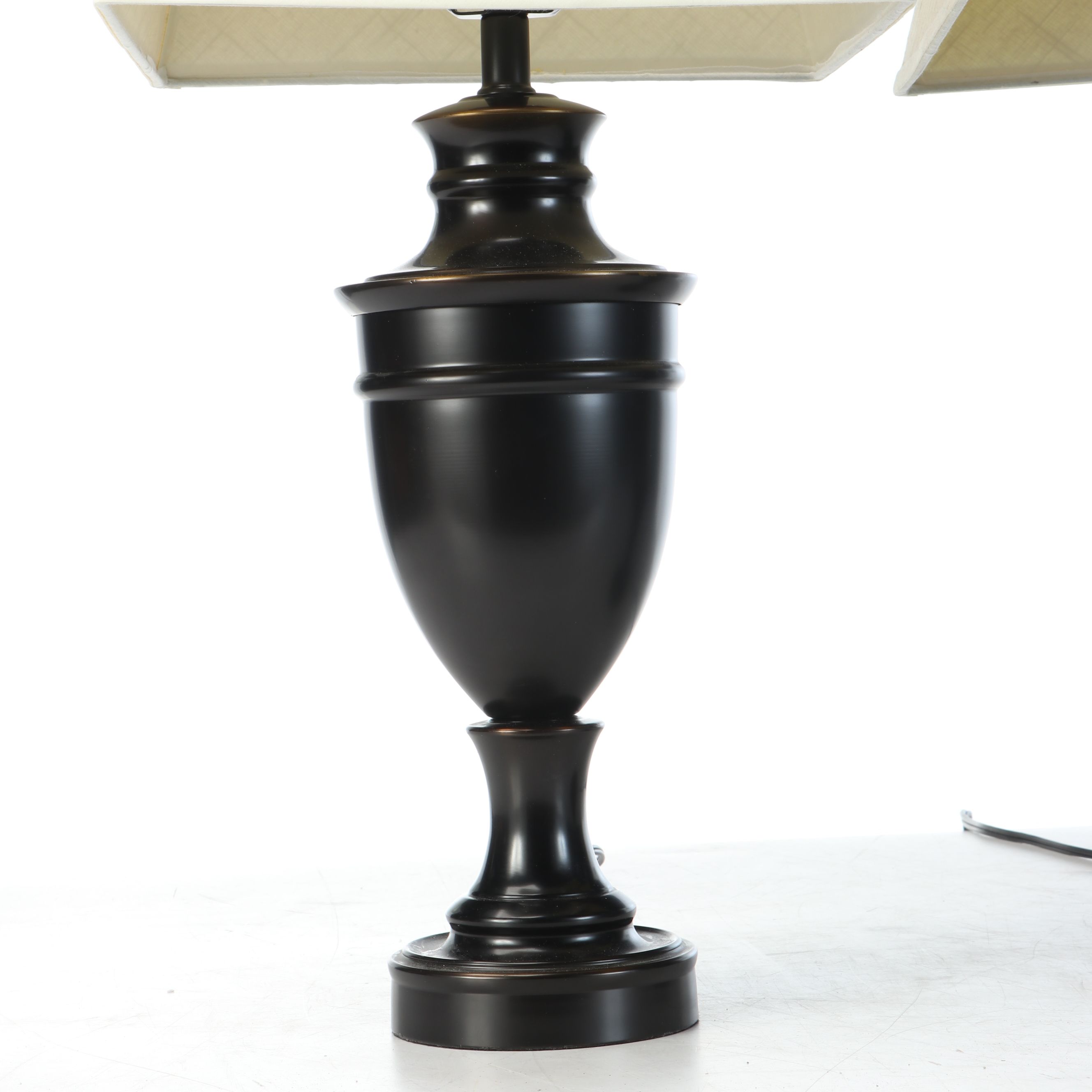 Pair of Oil Rubbed Bronze Urn Table Lamps with Cotton Squacre Shades