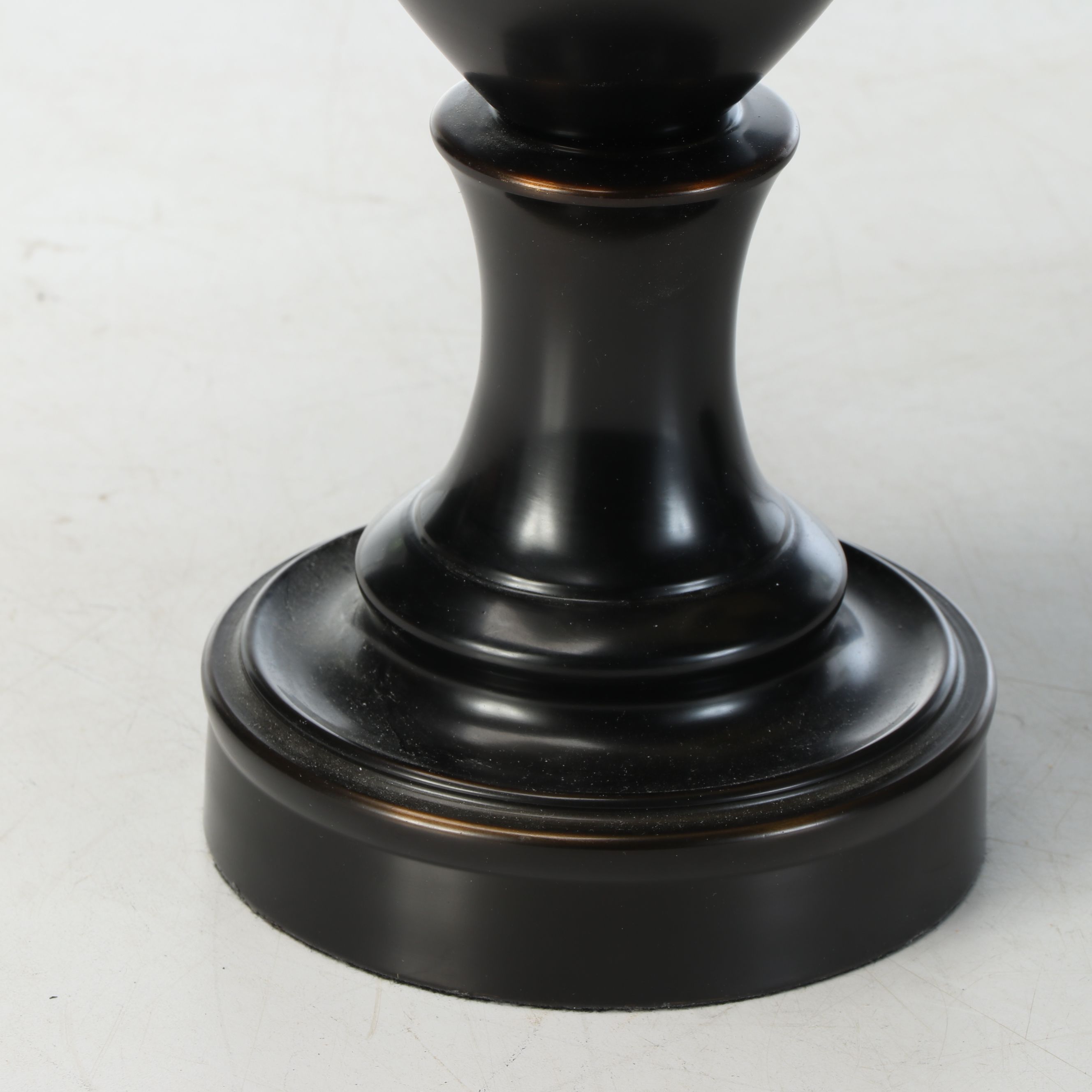 Pair of Oil Rubbed Bronze Urn Table Lamps with Cotton Squacre Shades