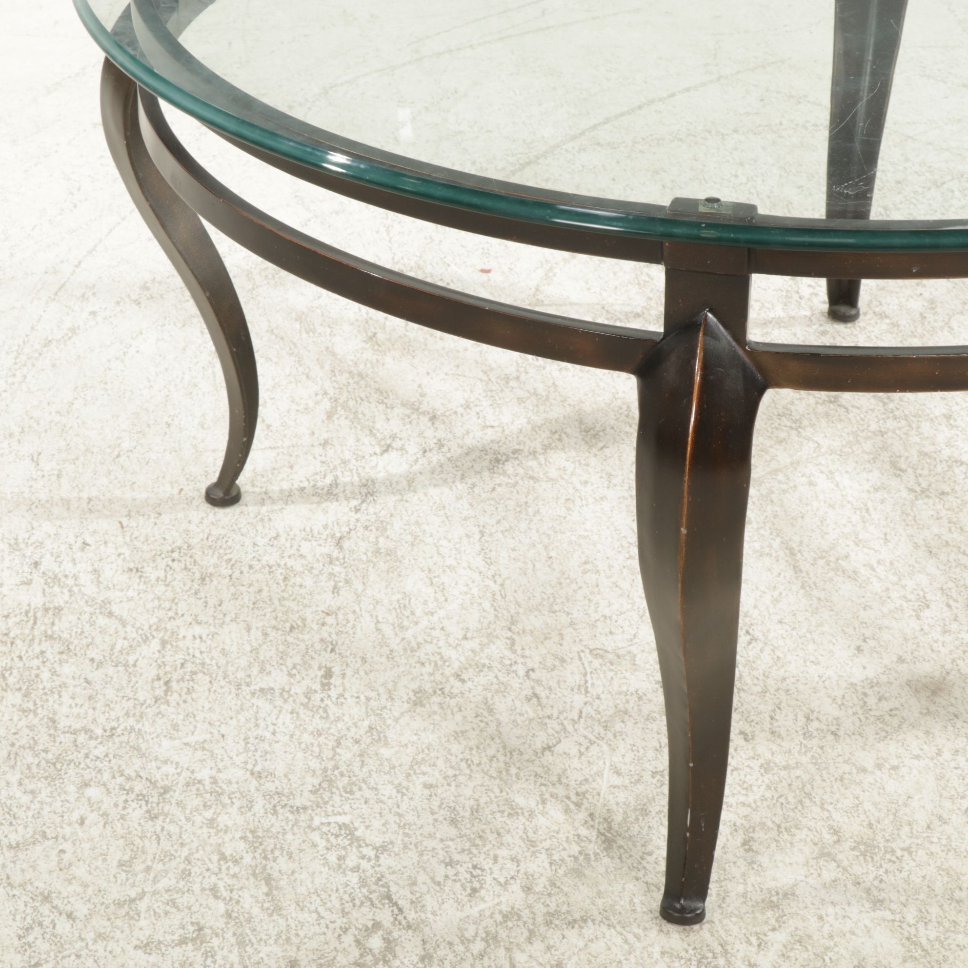 Contemporary Metal Framed Round Glass Top Coffee Table