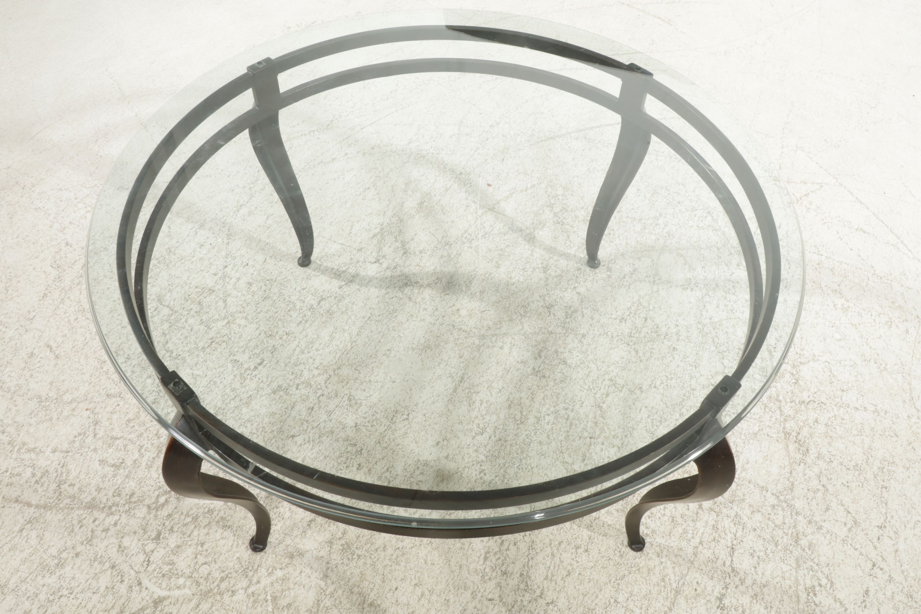 Contemporary Metal Framed Round Glass Top Coffee Table