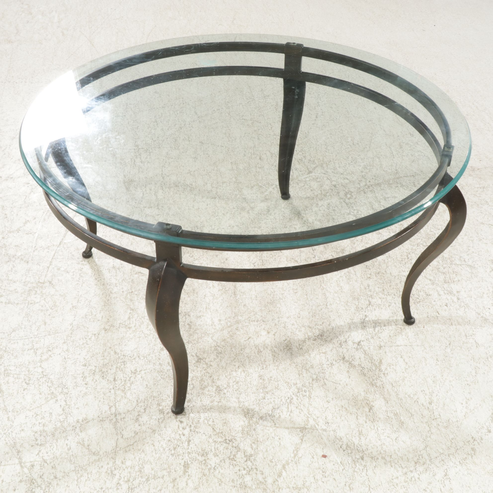Contemporary Metal Framed Round Glass Top Coffee Table