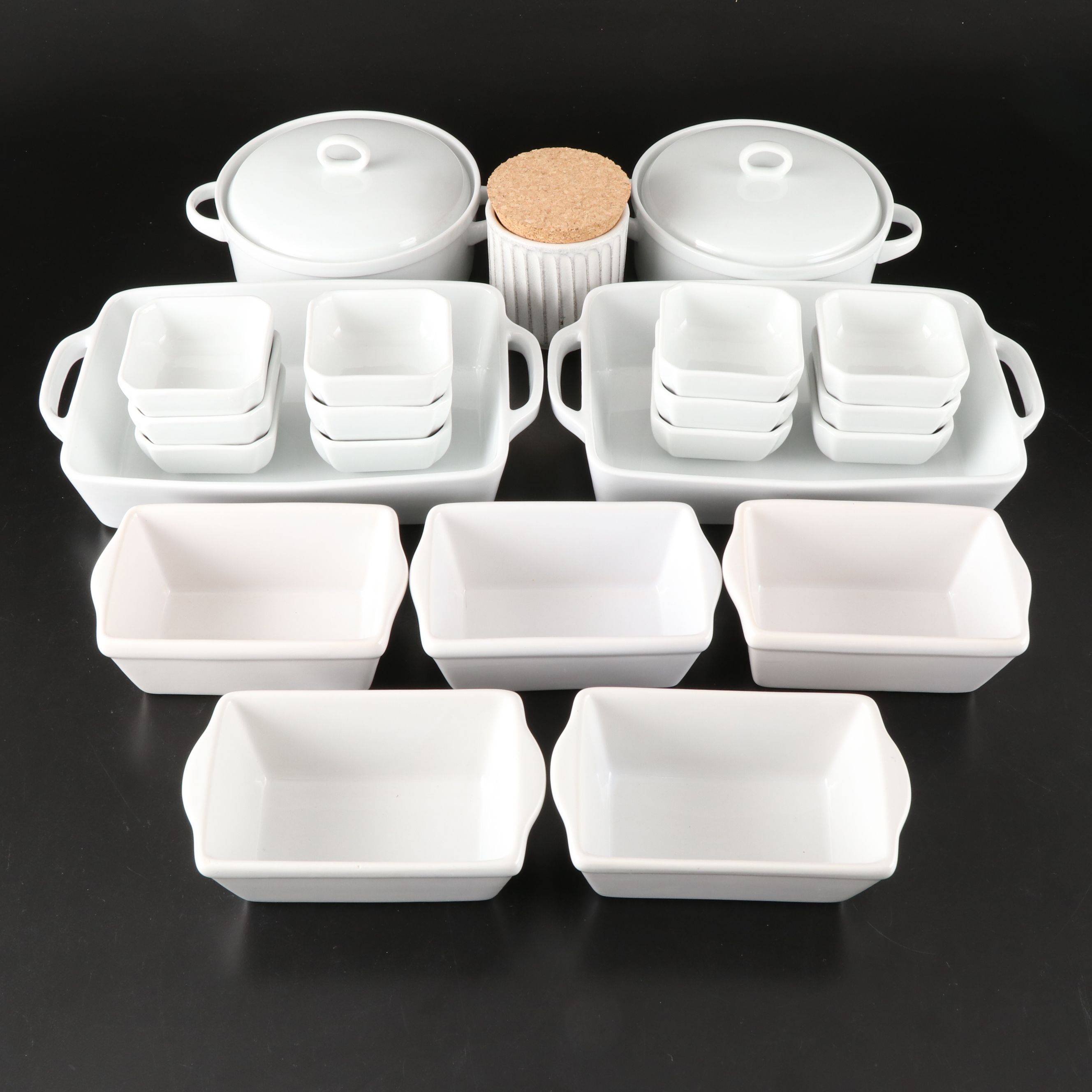 Crate & Barrel "Lucerne" Covered Casseroles and More White Ceramic Bakeware