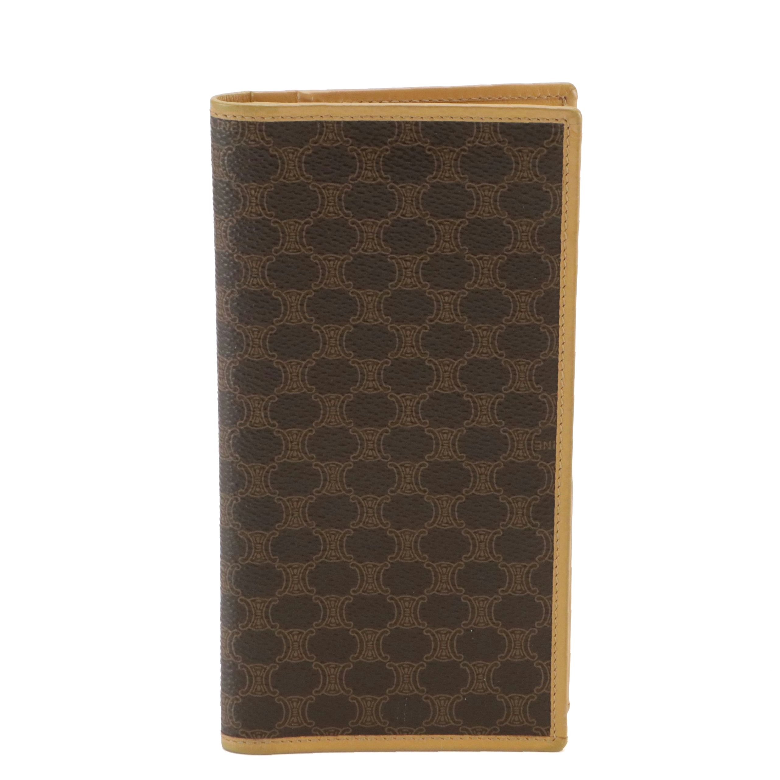 Celine Long Bifold Wallet in Dark Brown Macadam Canvas and Leather Trim