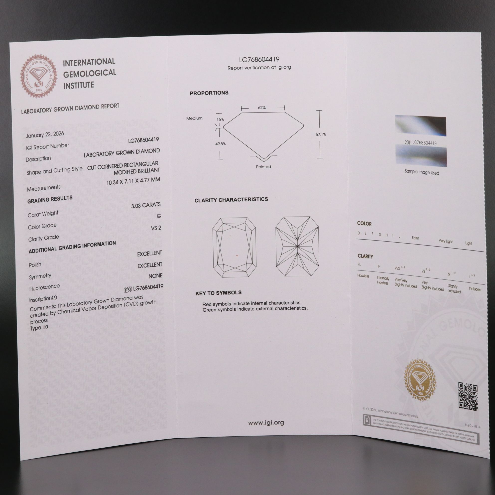 Loose 3.03 CT Lab Grown Diamond with IGI Report
