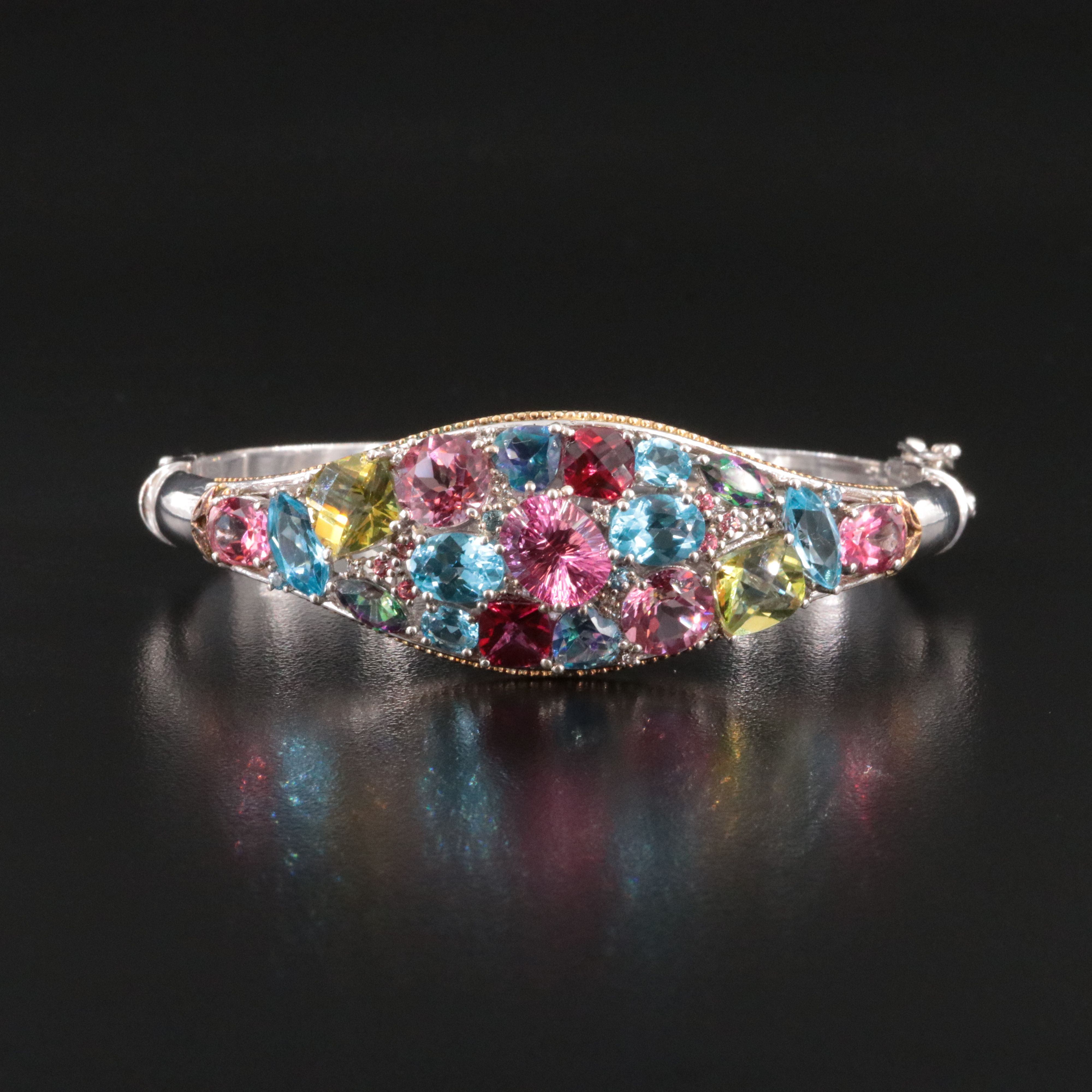 Sterling Hinged Topaz Bangle Bracelet