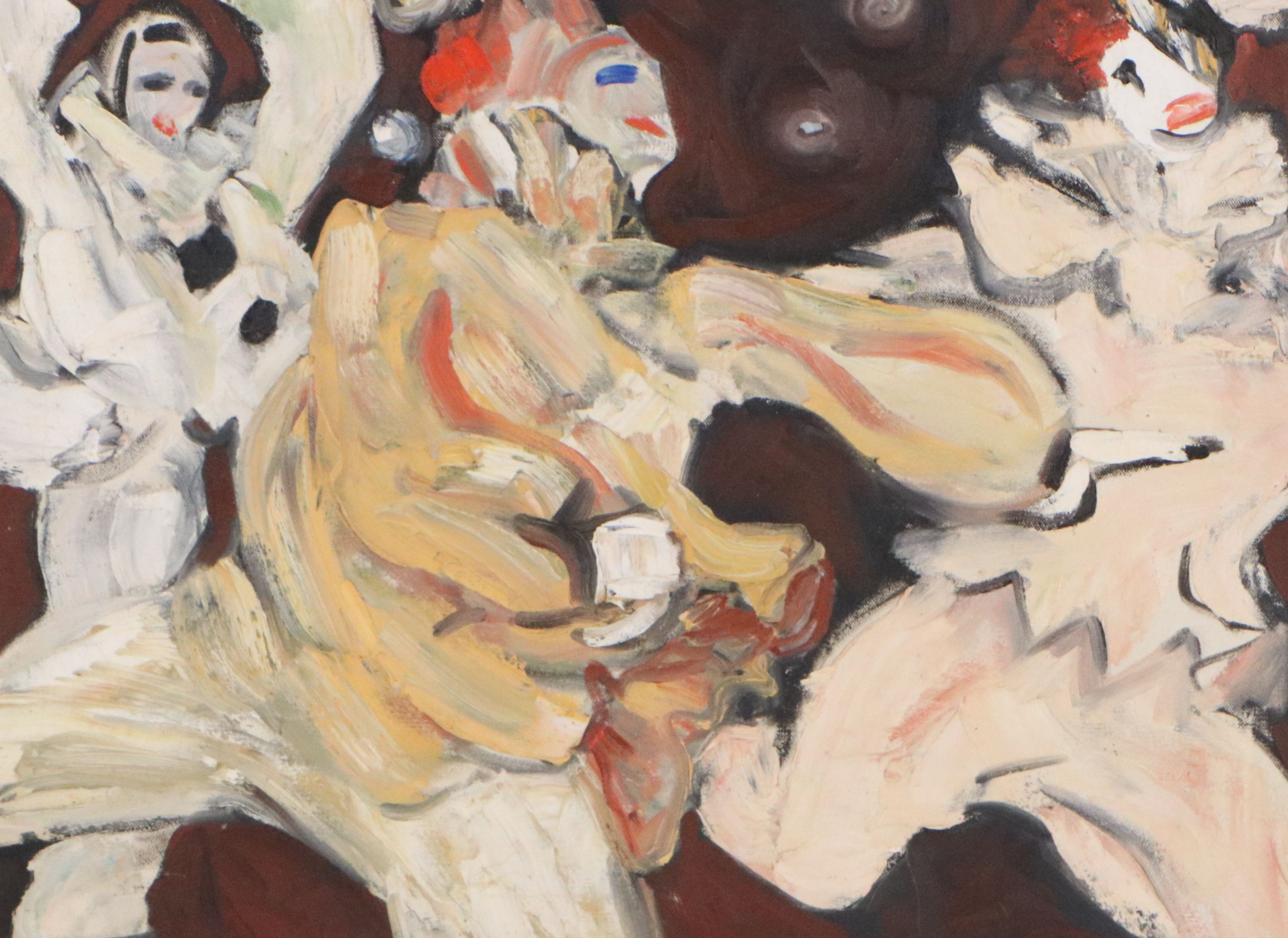 Signed Abstracted Oil Painting of Circus Performers, 1980