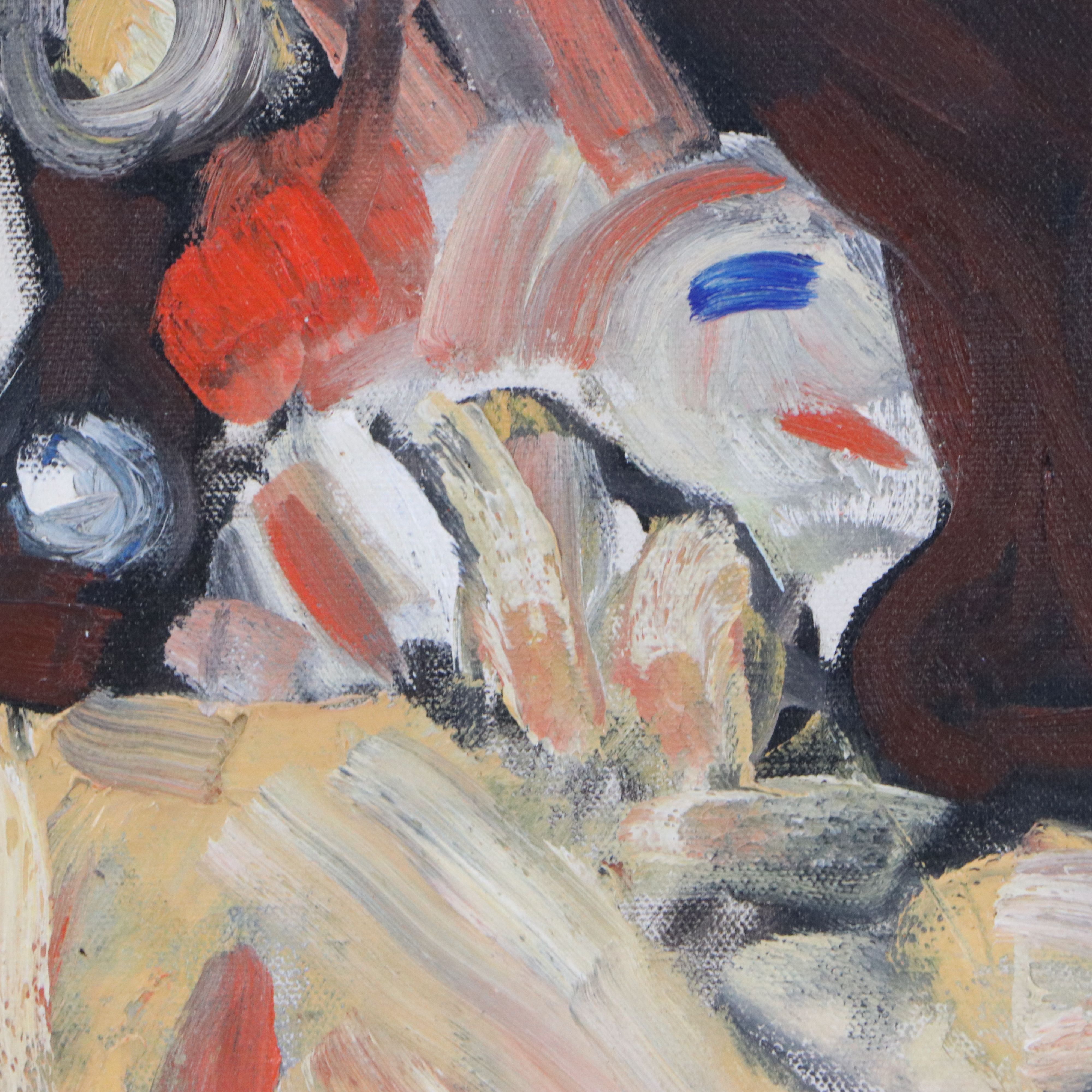 Signed Abstracted Oil Painting of Circus Performers, 1980